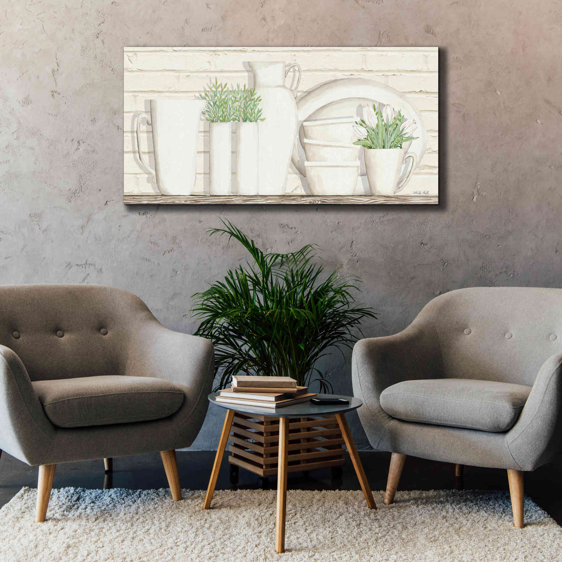'White Ware Shelf I' by Cindy Jacobs, Canvas Wall Art,60 x 30