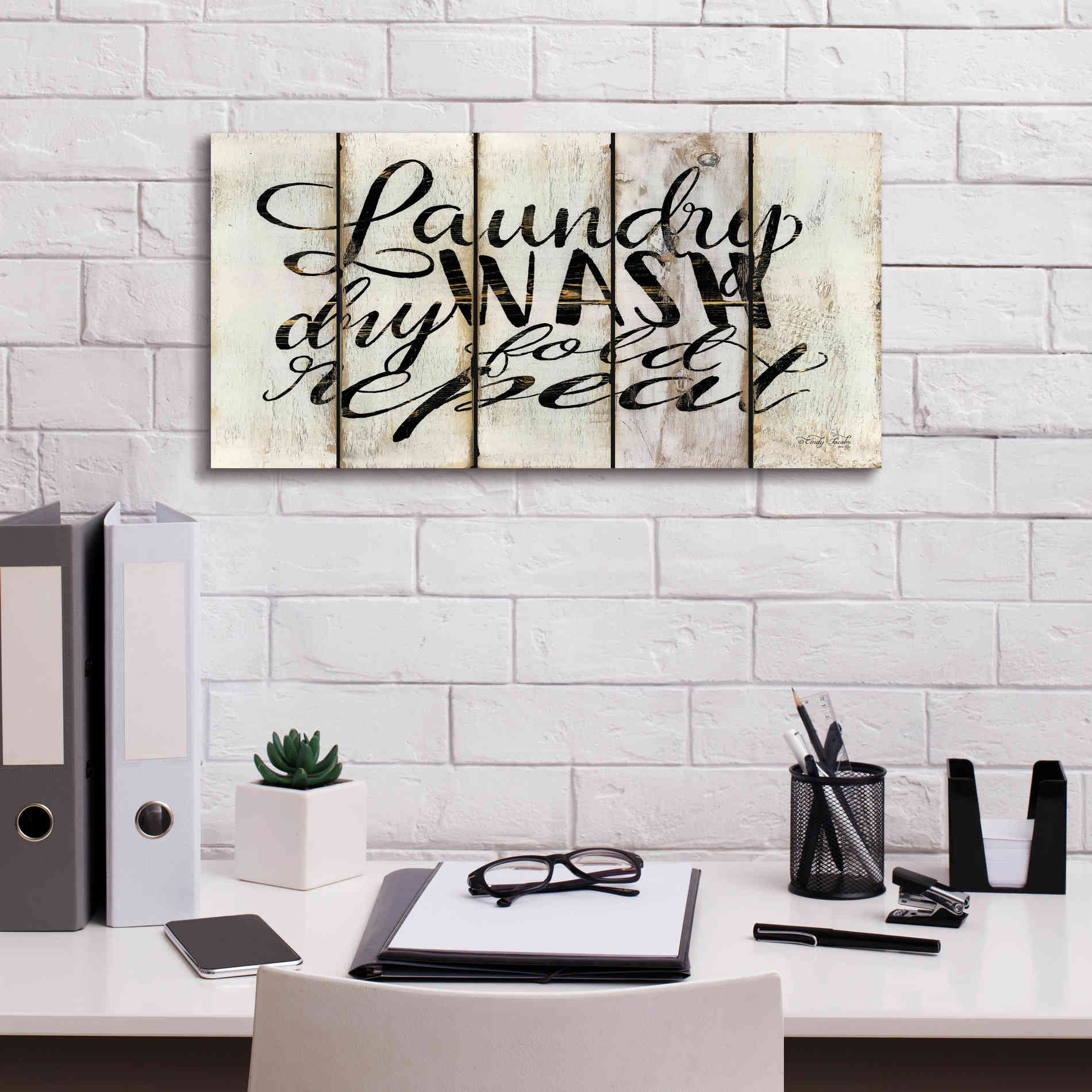 'Laundry Duties on Wood Panels' by Cindy Jacobs, Canvas Wall Art,24 x 12