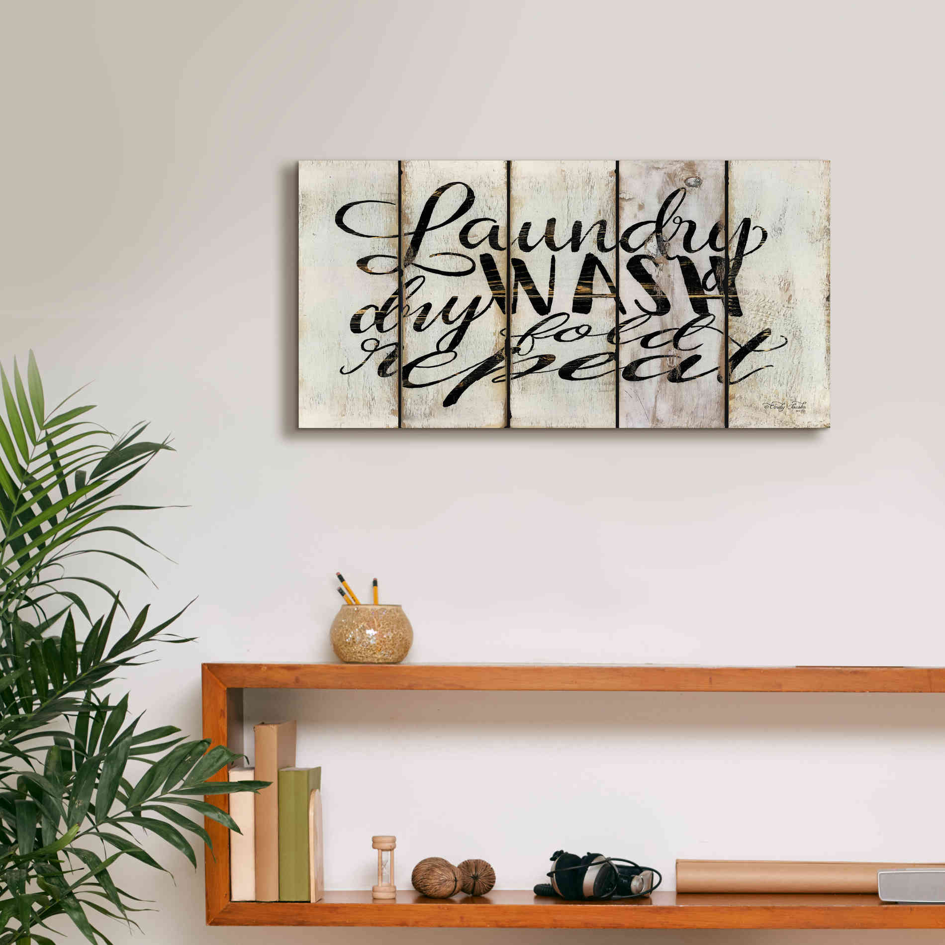 'Laundry Duties on Wood Panels' by Cindy Jacobs, Canvas Wall Art,24 x 12