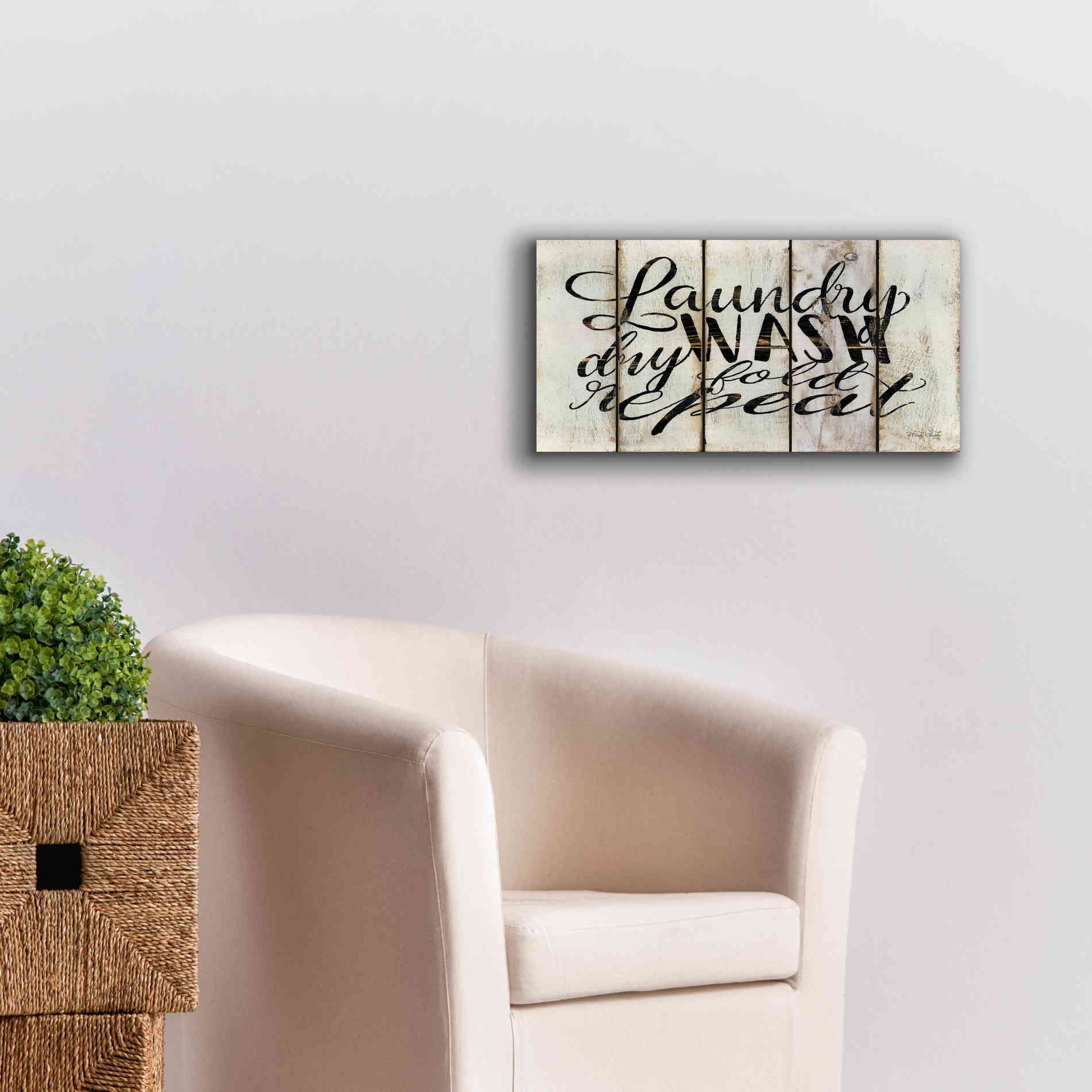 'Laundry Duties on Wood Panels' by Cindy Jacobs, Canvas Wall Art,24 x 12