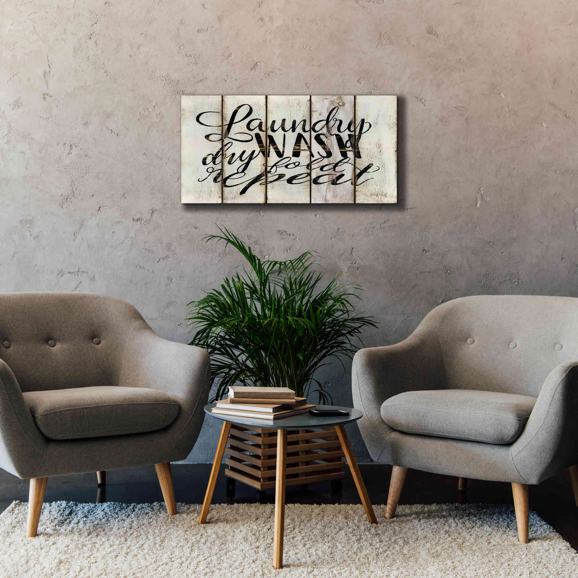 'Laundry Duties on Wood Panels' by Cindy Jacobs, Canvas Wall Art,40 x 20