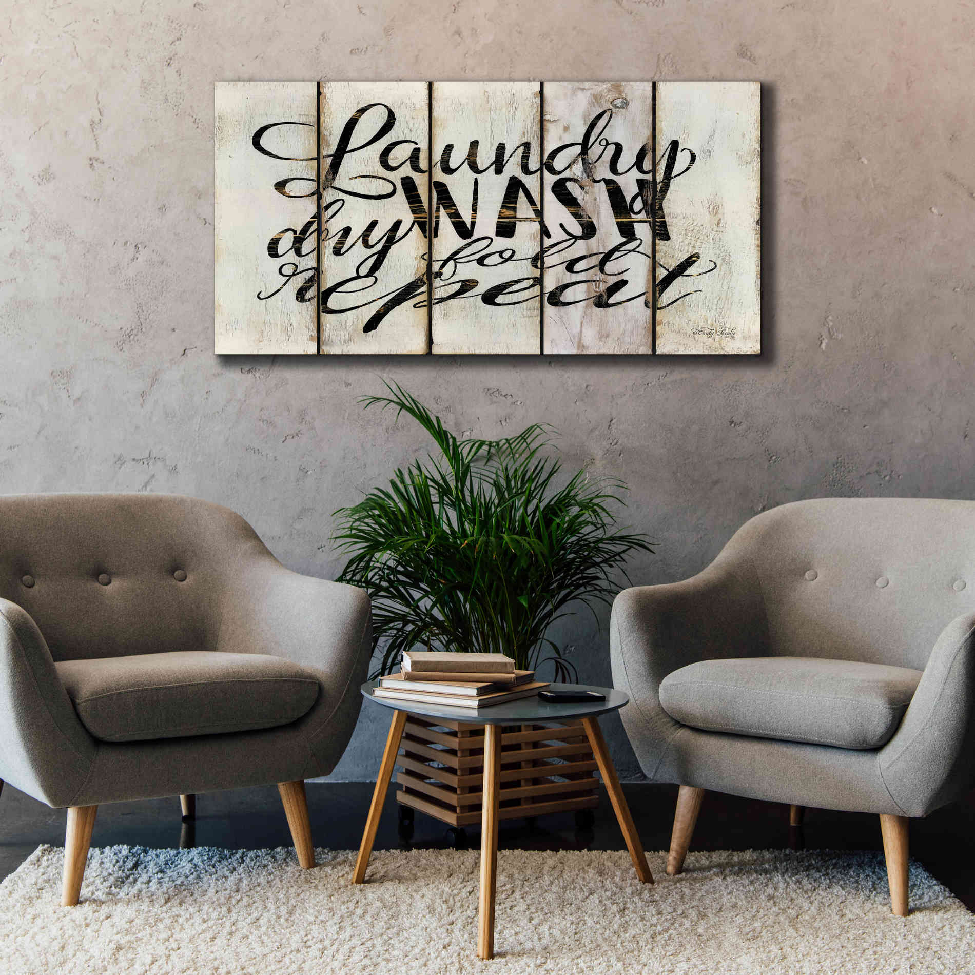 'Laundry Duties on Wood Panels' by Cindy Jacobs, Canvas Wall Art,60 x 30