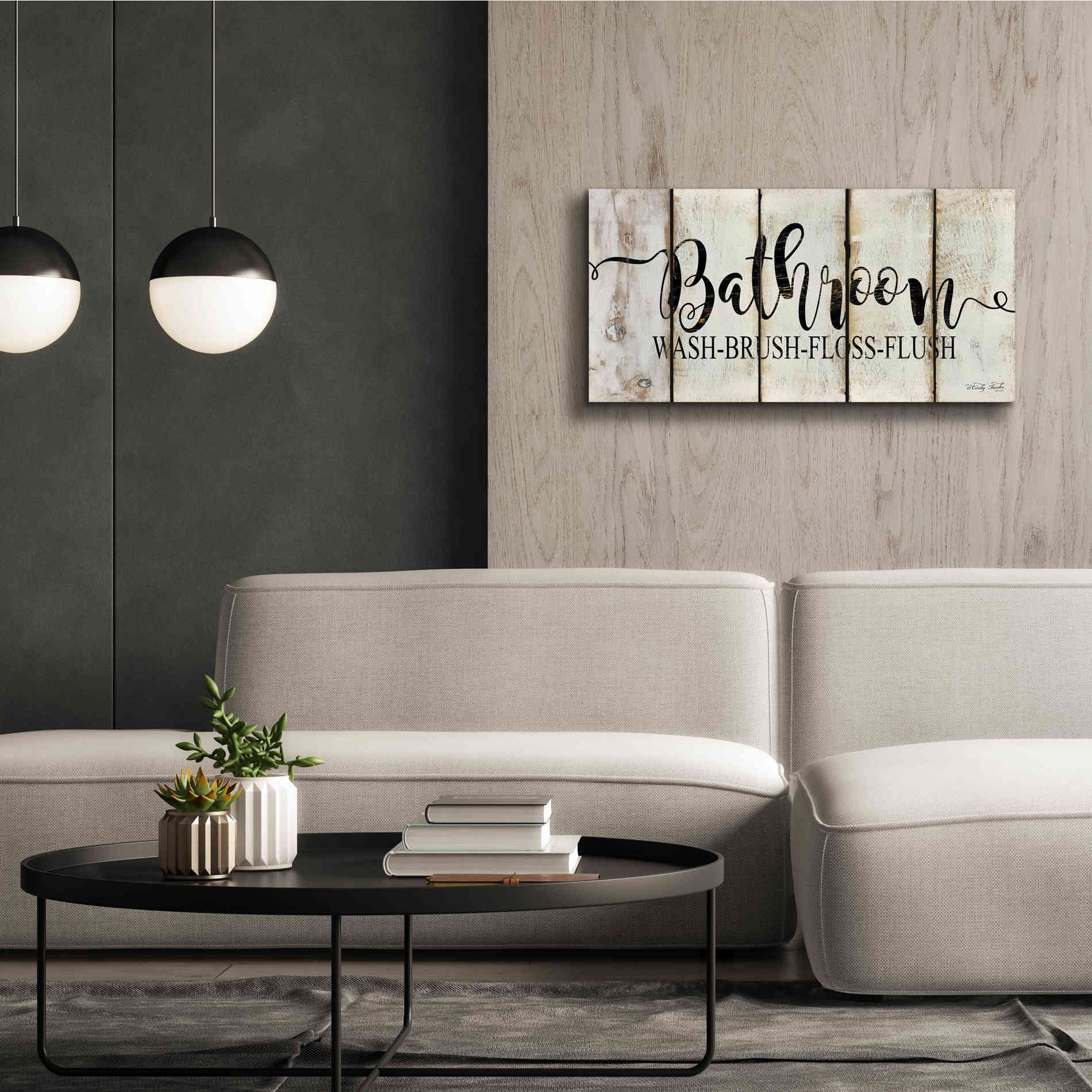 'Bathroom on Wood Panels' by Cindy Jacobs, Canvas Wall Art,40 x 20