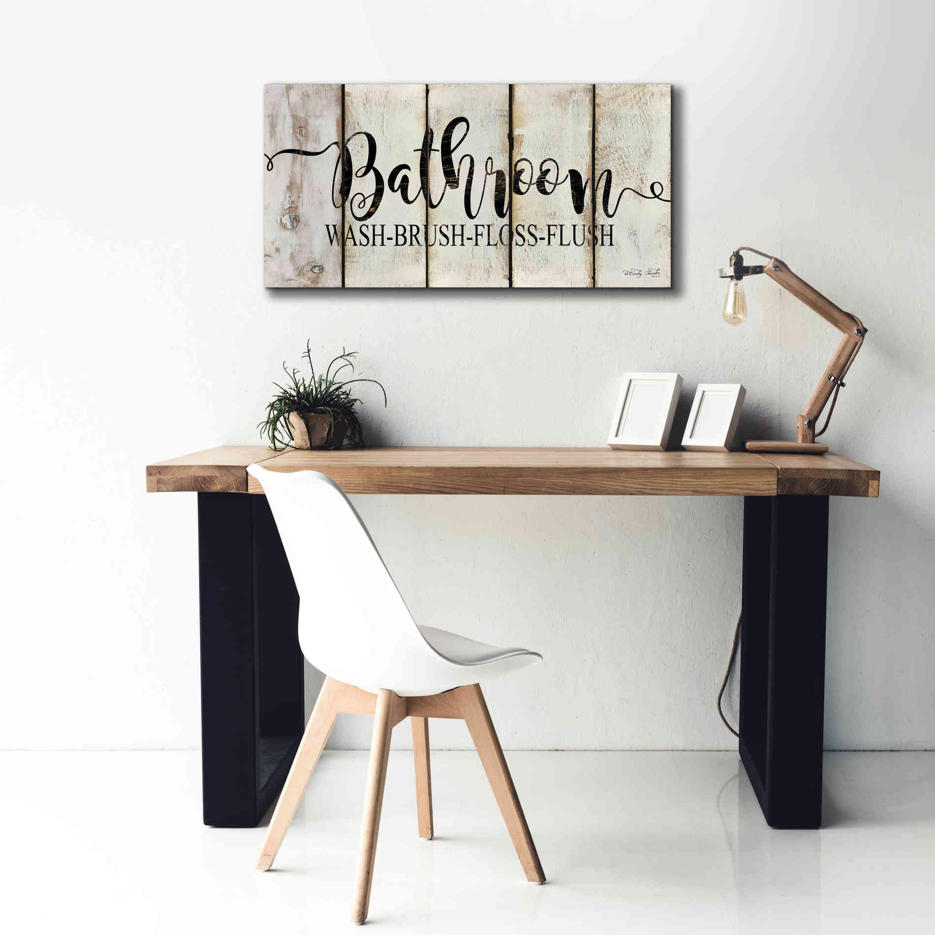 'Bathroom on Wood Panels' by Cindy Jacobs, Canvas Wall Art,40 x 20