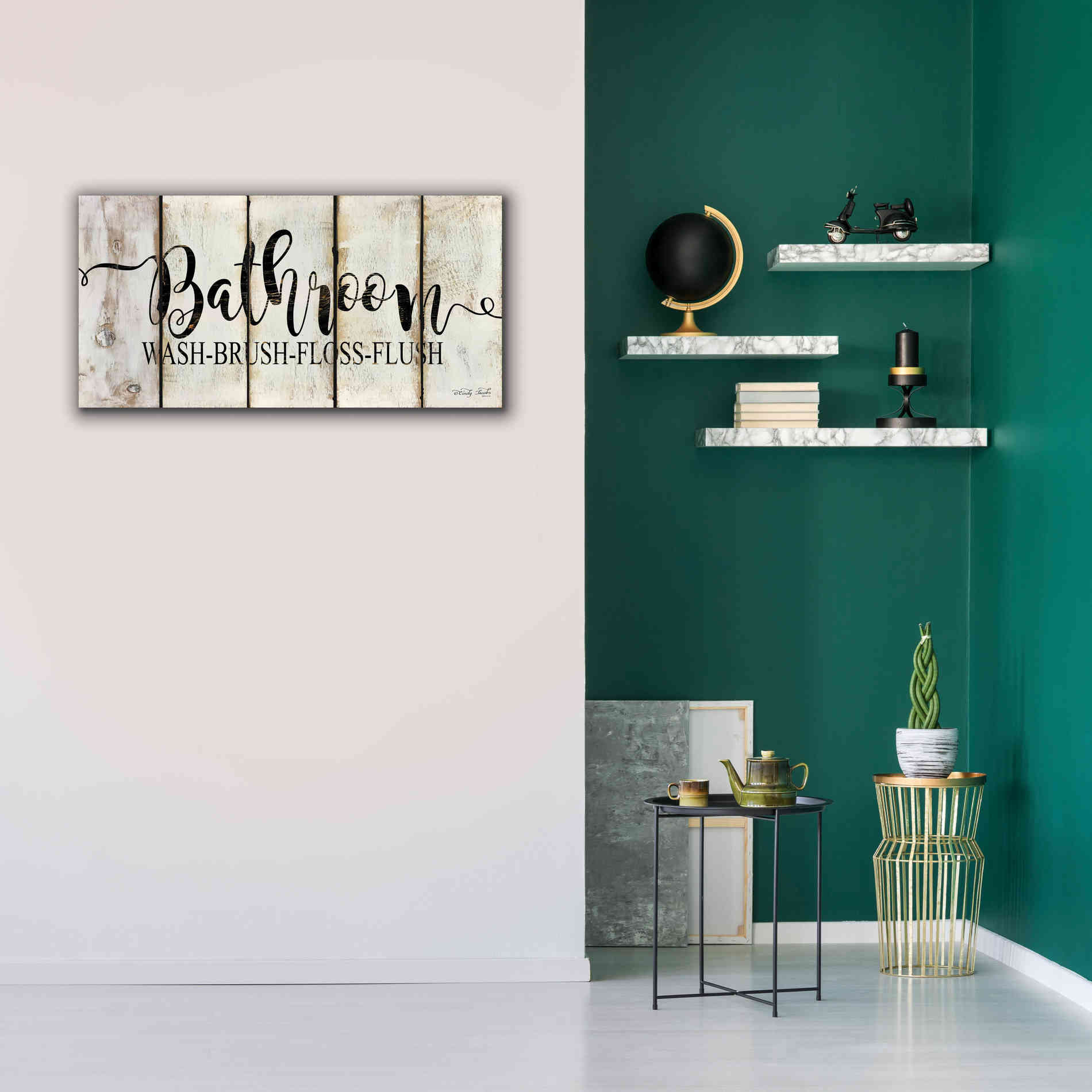 'Bathroom on Wood Panels' by Cindy Jacobs, Canvas Wall Art,40 x 20