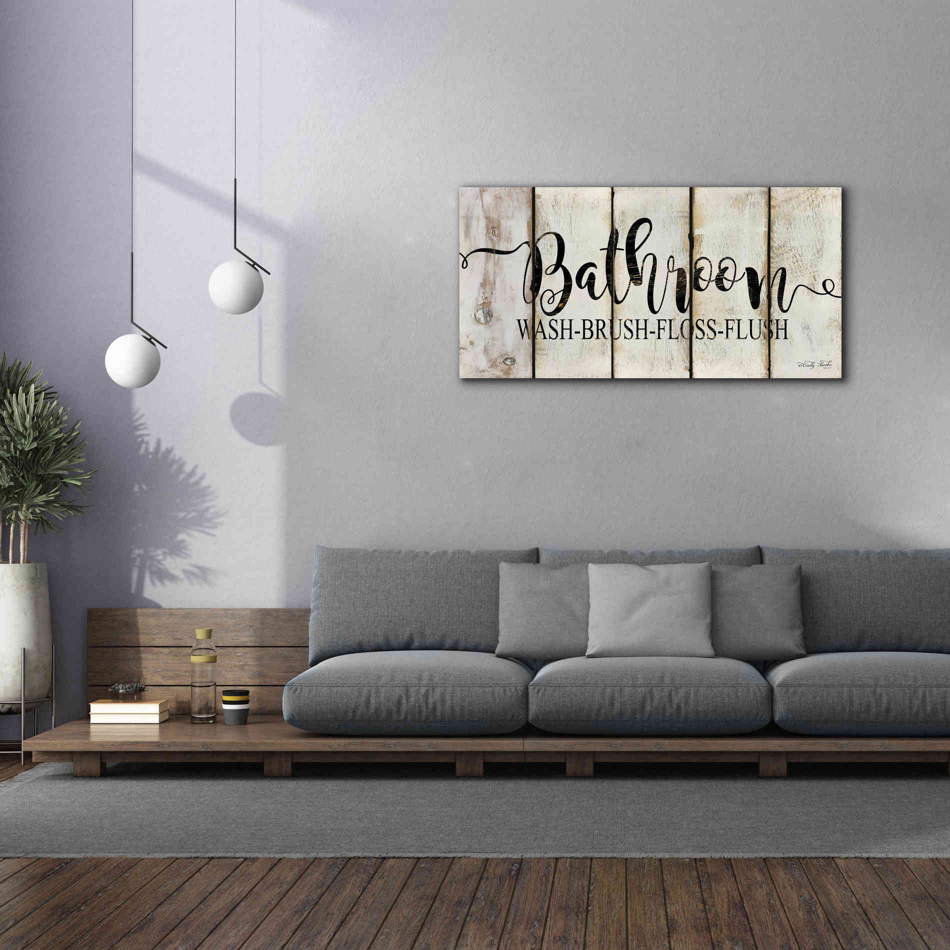 'Bathroom on Wood Panels' by Cindy Jacobs, Canvas Wall Art,60 x 30