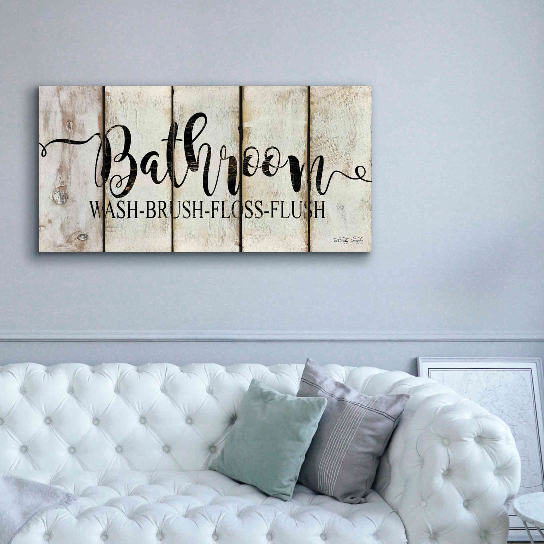 'Bathroom on Wood Panels' by Cindy Jacobs, Canvas Wall Art,60 x 30