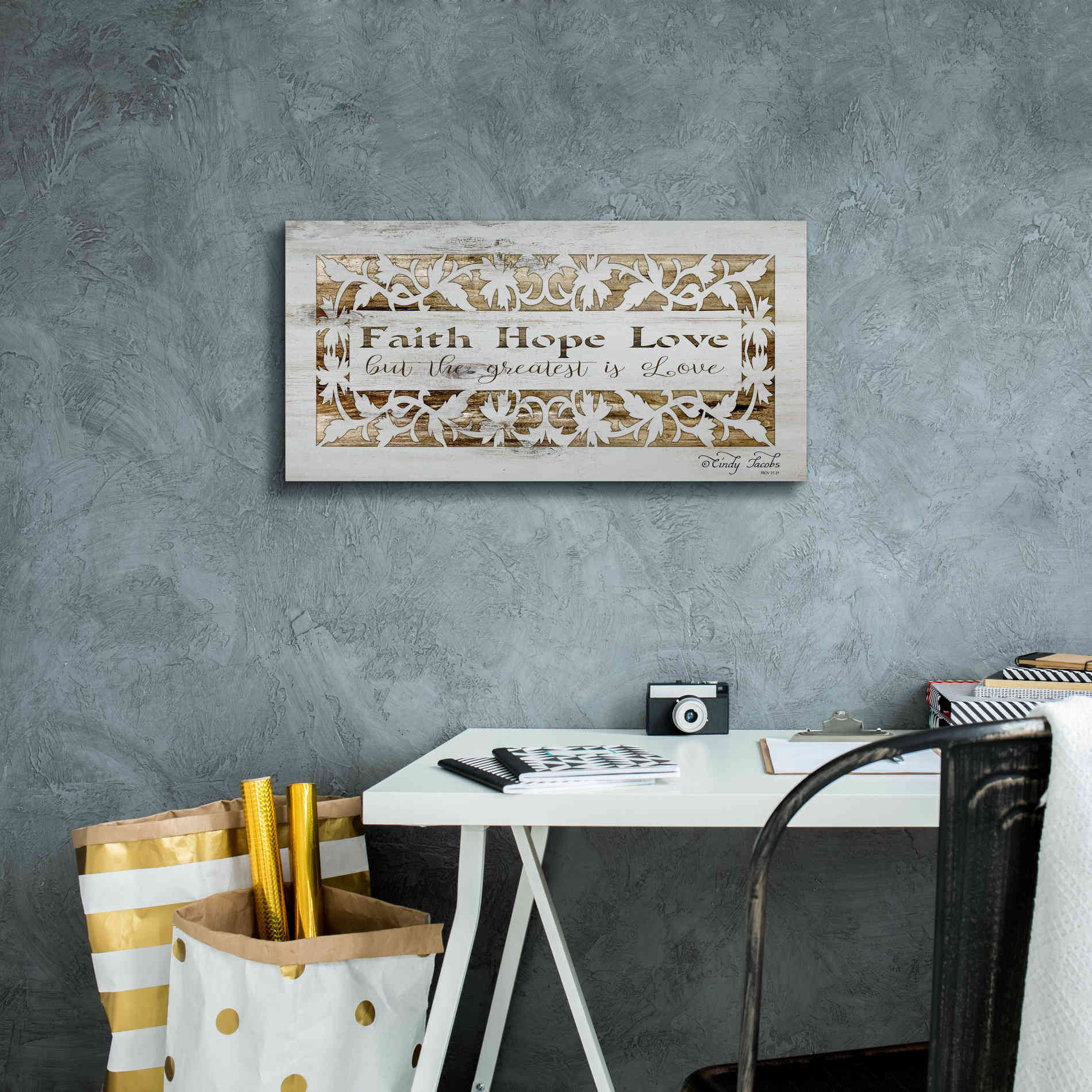 'Faith, Hope, Love' by Cindy Jacobs, Canvas Wall Art,24 x 12