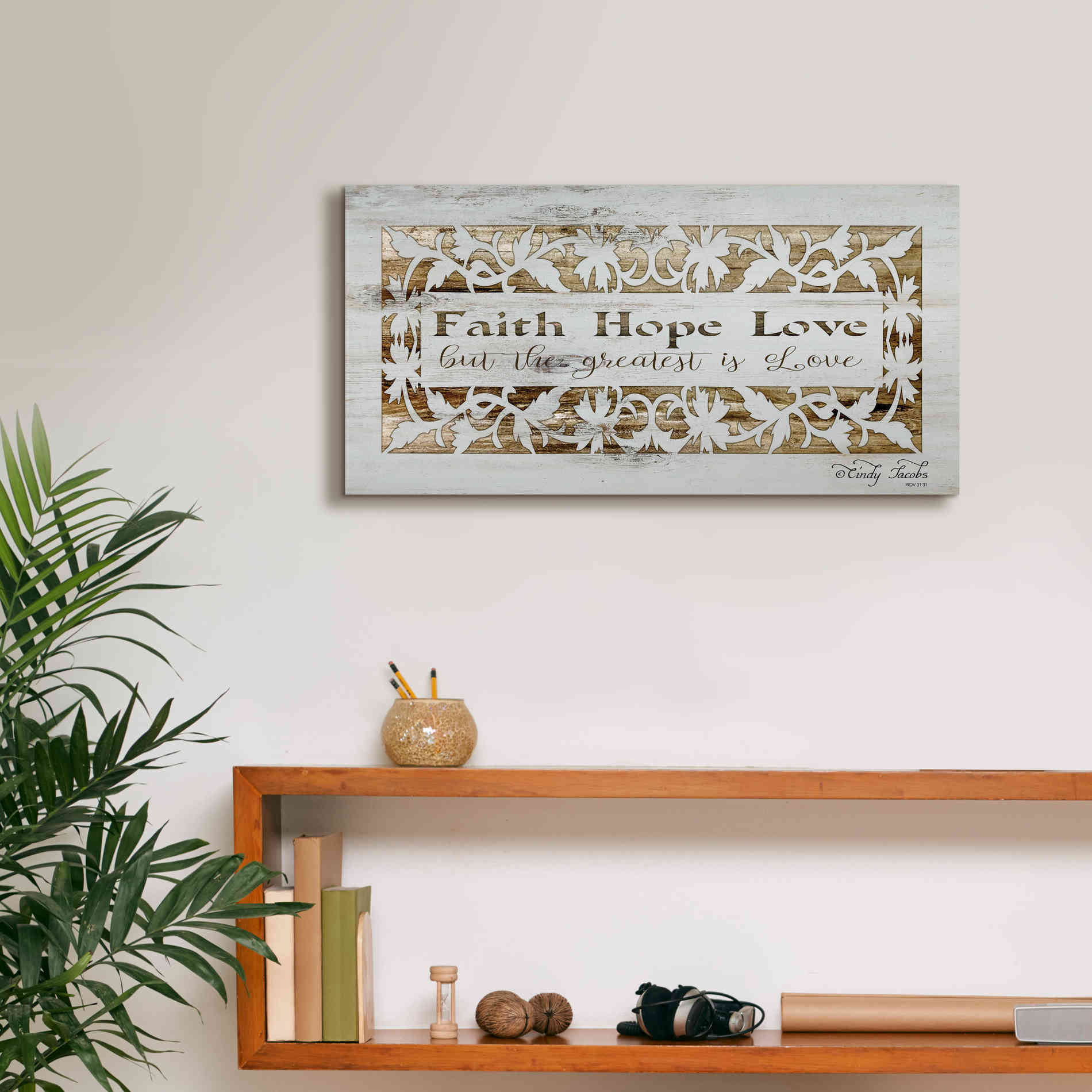 'Faith, Hope, Love' by Cindy Jacobs, Canvas Wall Art,24 x 12