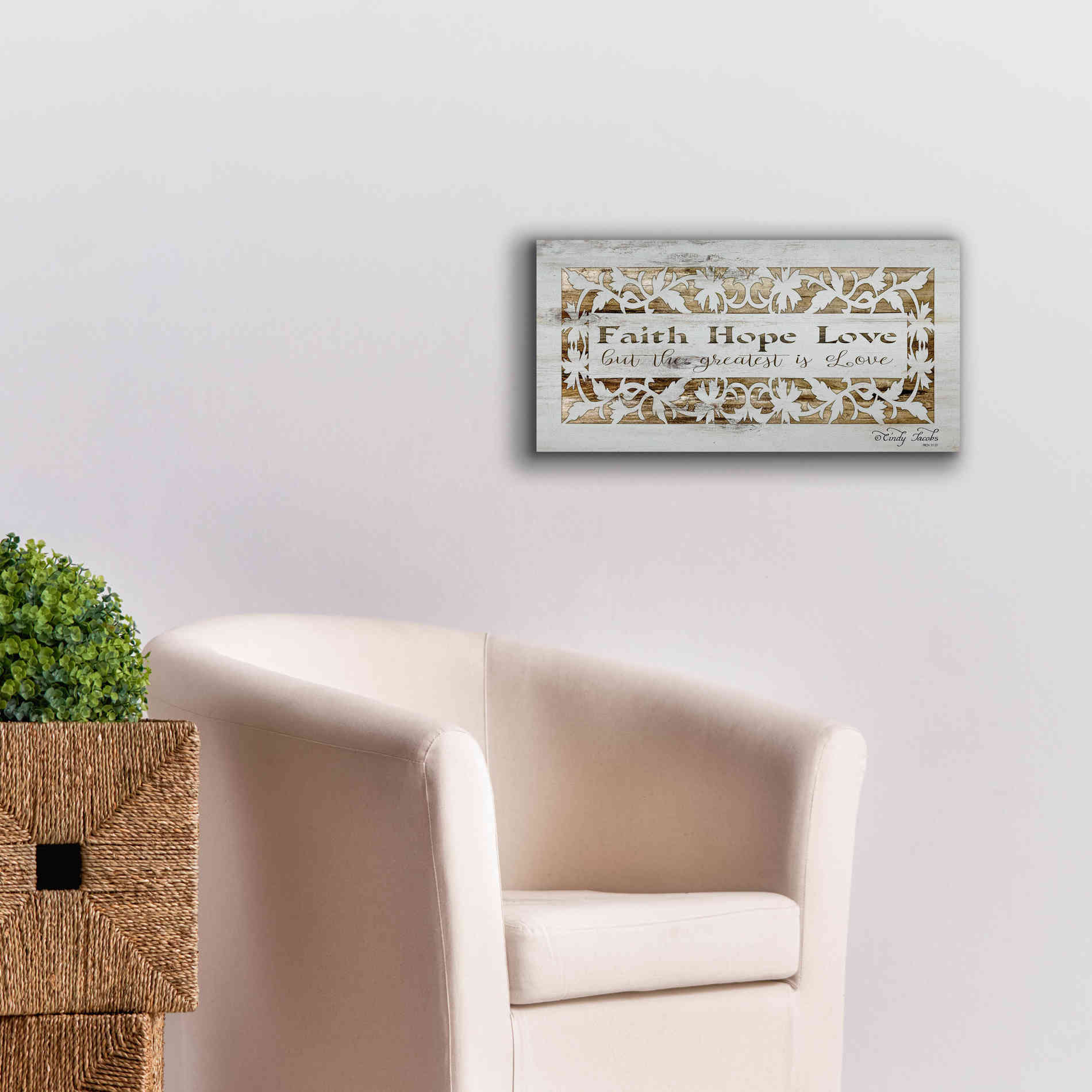 'Faith, Hope, Love' by Cindy Jacobs, Canvas Wall Art,24 x 12