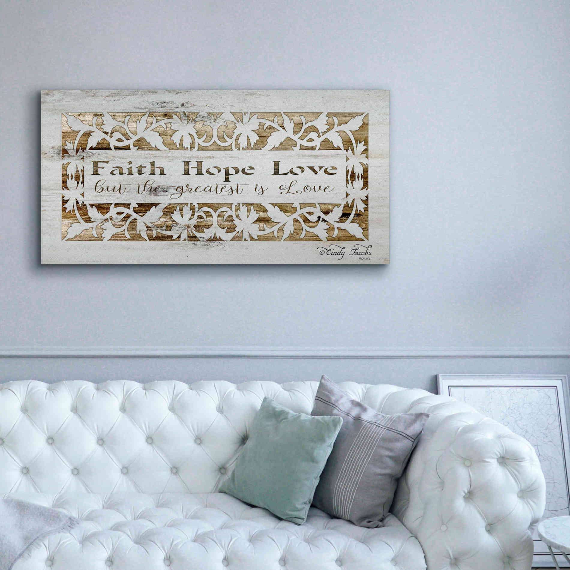 'Faith, Hope, Love' by Cindy Jacobs, Canvas Wall Art,60 x 30