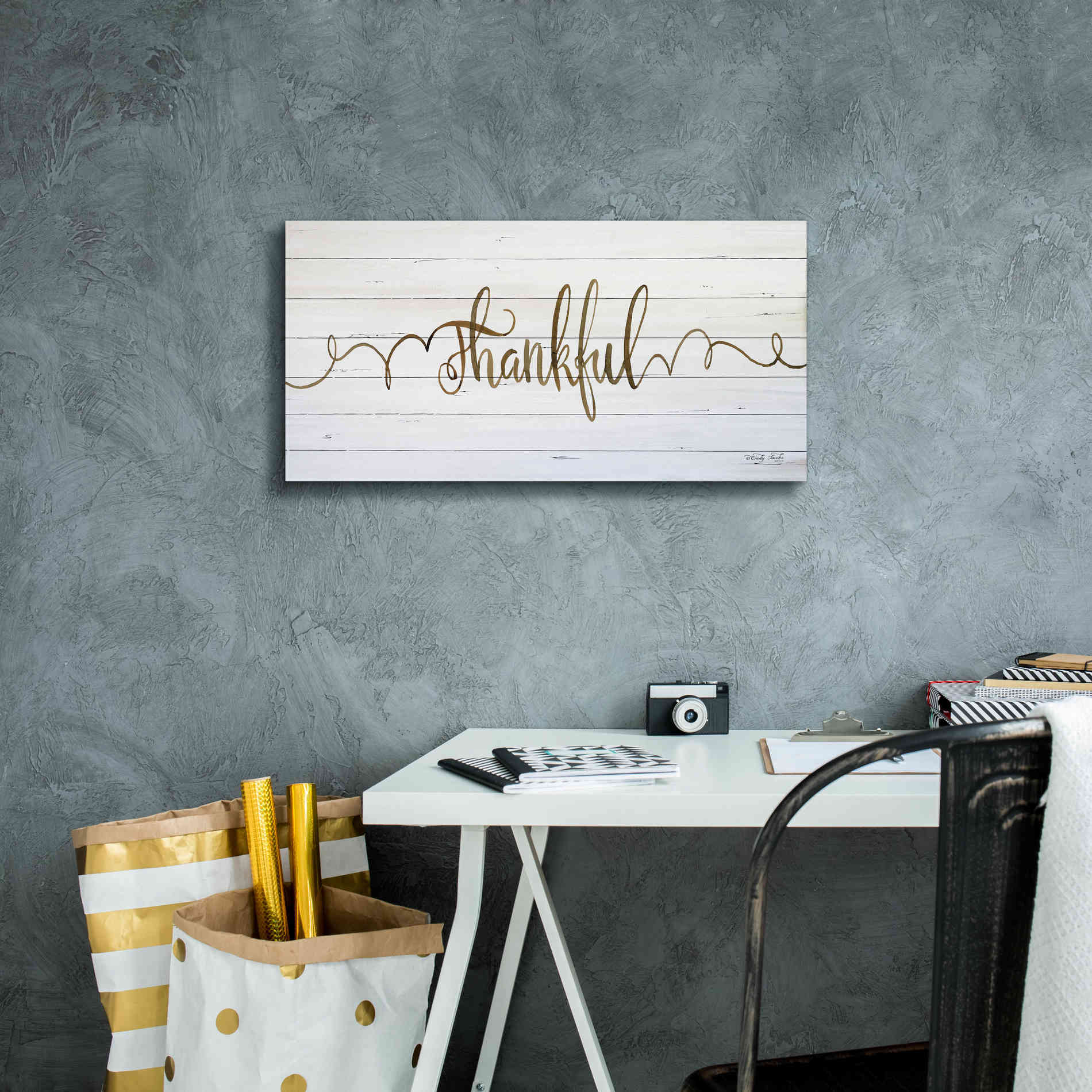 'Thankful' by Cindy Jacobs, Canvas Wall Art,24 x 12