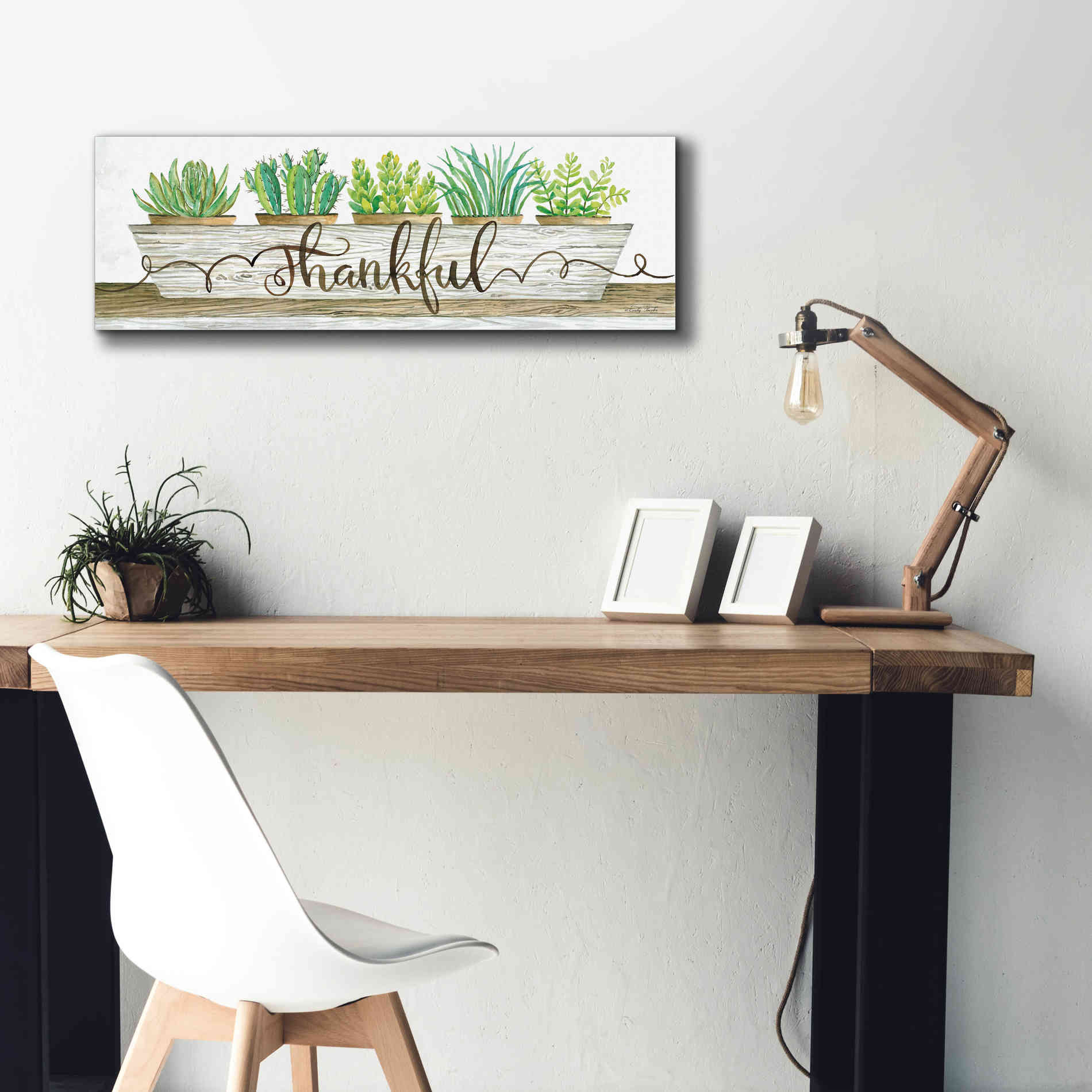 'Thankful Succulent Pots' by Cindy Jacobs, Canvas Wall Art,36 x 12