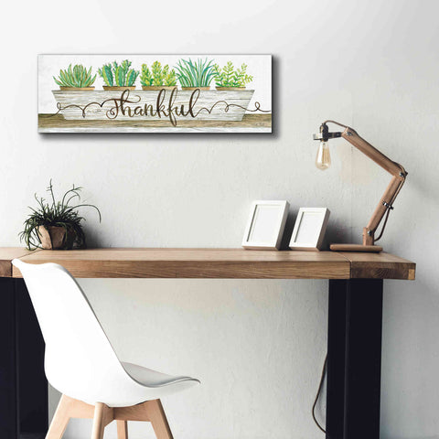 Image of 'Thankful Succulent Pots' by Cindy Jacobs, Canvas Wall Art,36 x 12