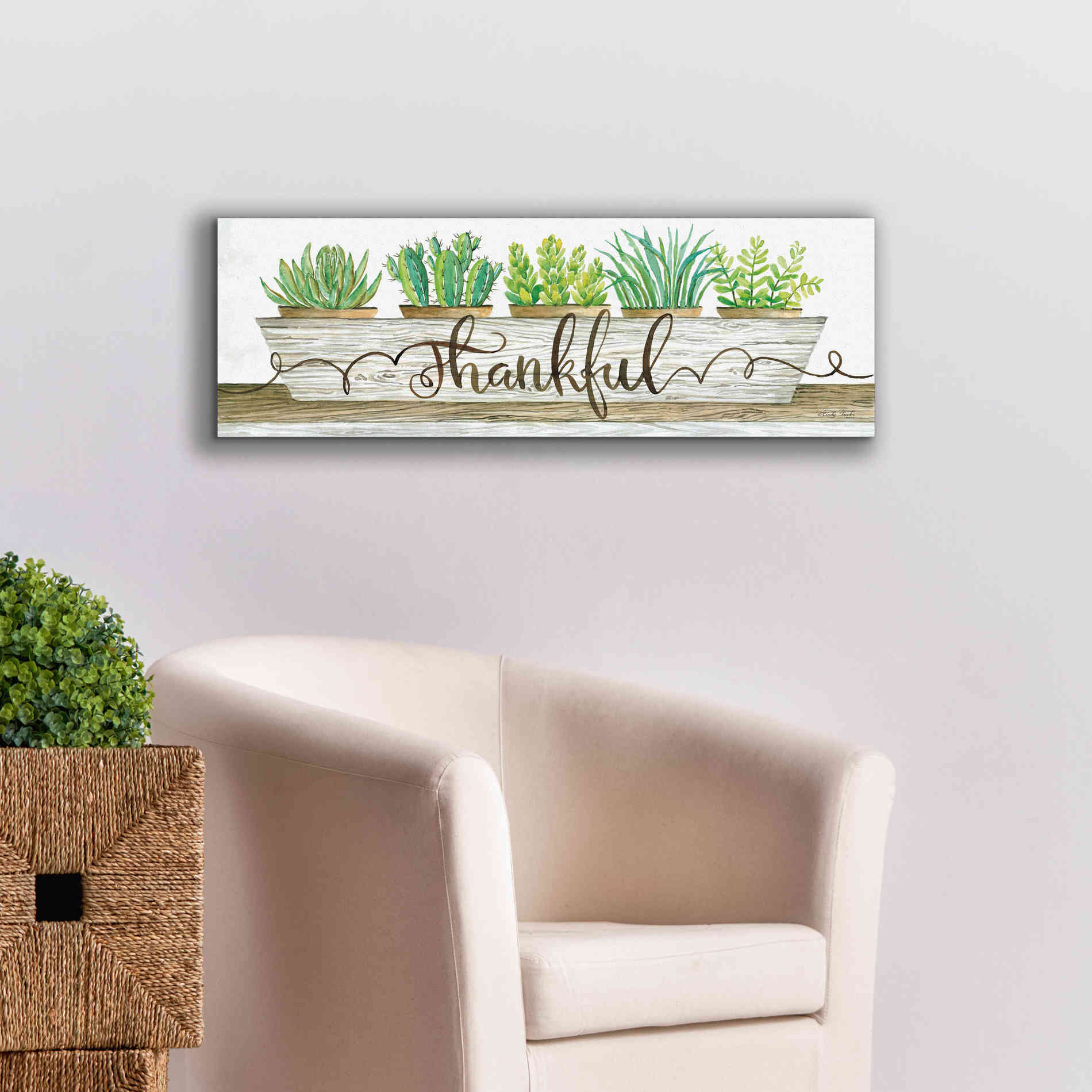 'Thankful Succulent Pots' by Cindy Jacobs, Canvas Wall Art,36 x 12
