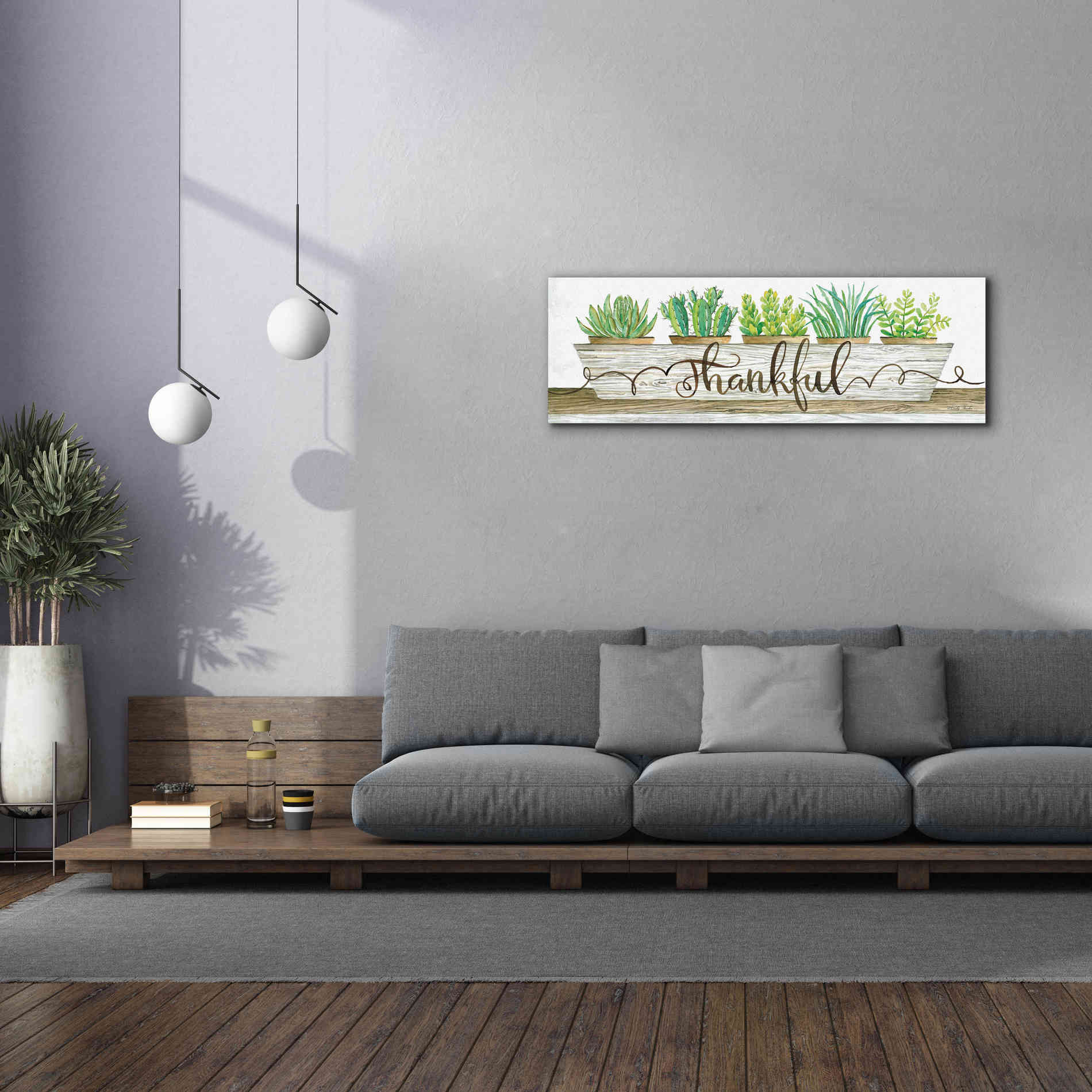 'Thankful Succulent Pots' by Cindy Jacobs, Canvas Wall Art,60 x 20