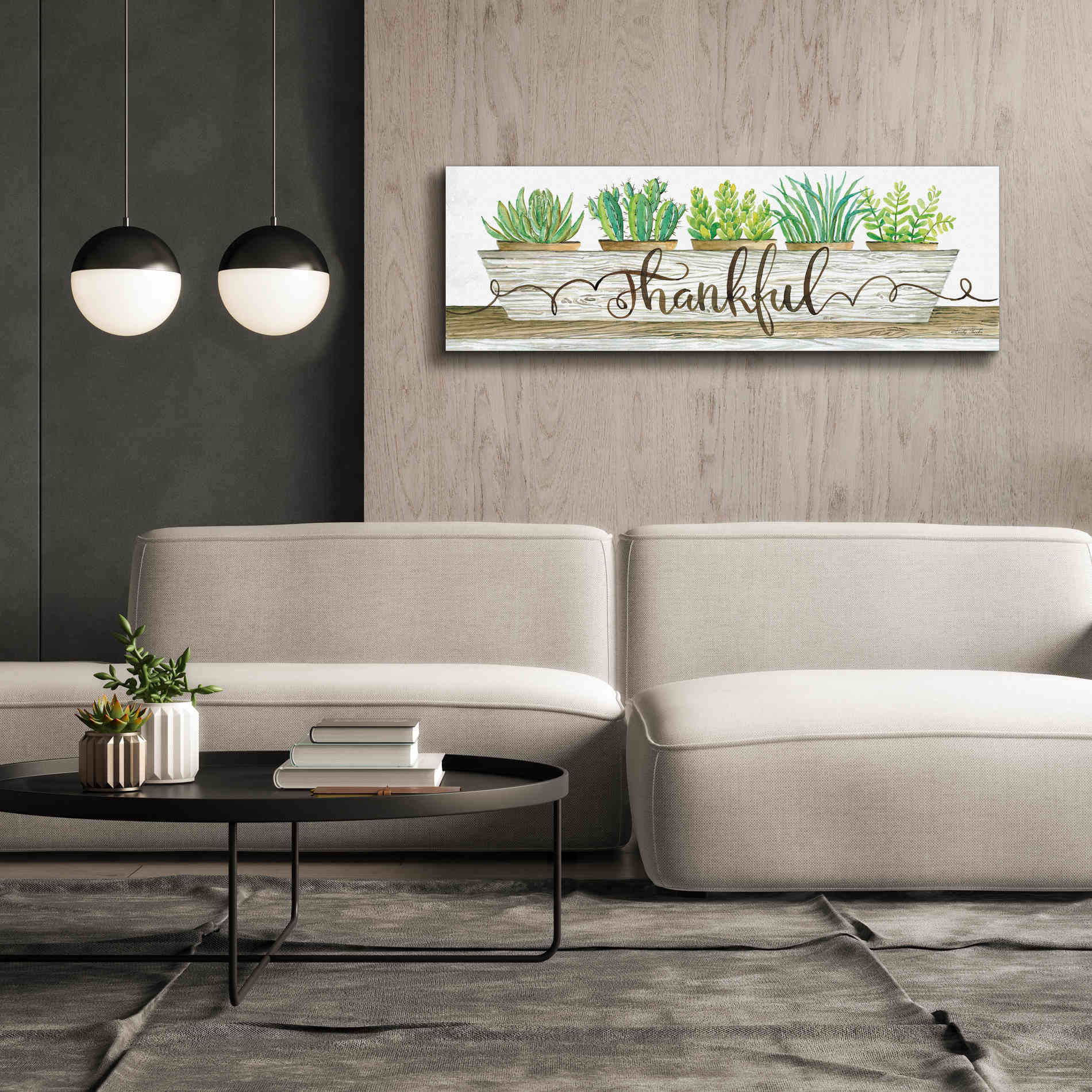 'Thankful Succulent Pots' by Cindy Jacobs, Canvas Wall Art,60 x 20
