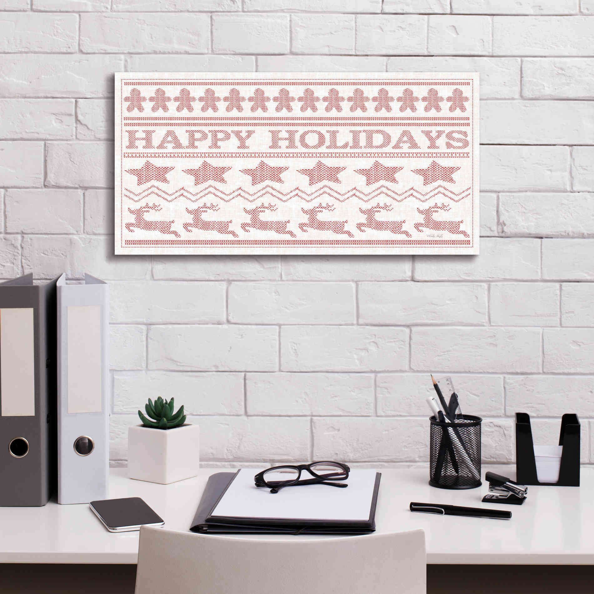 'Happy Holidays Stitchery' by Cindy Jacobs, Canvas Wall Art,24 x 12