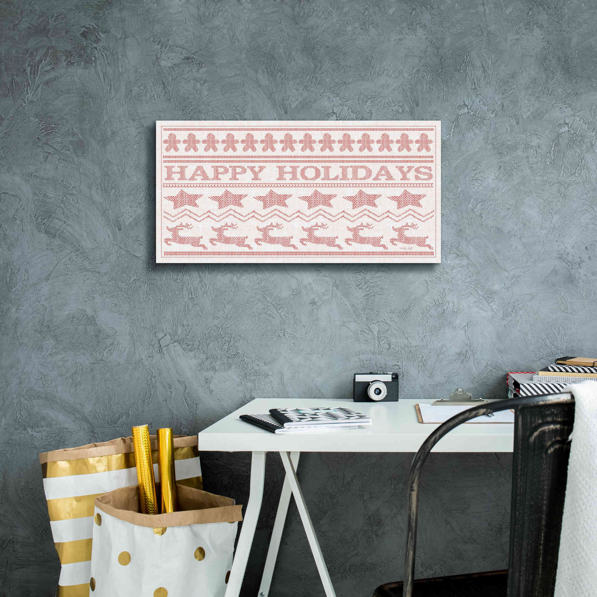 'Happy Holidays Stitchery' by Cindy Jacobs, Canvas Wall Art,24 x 12
