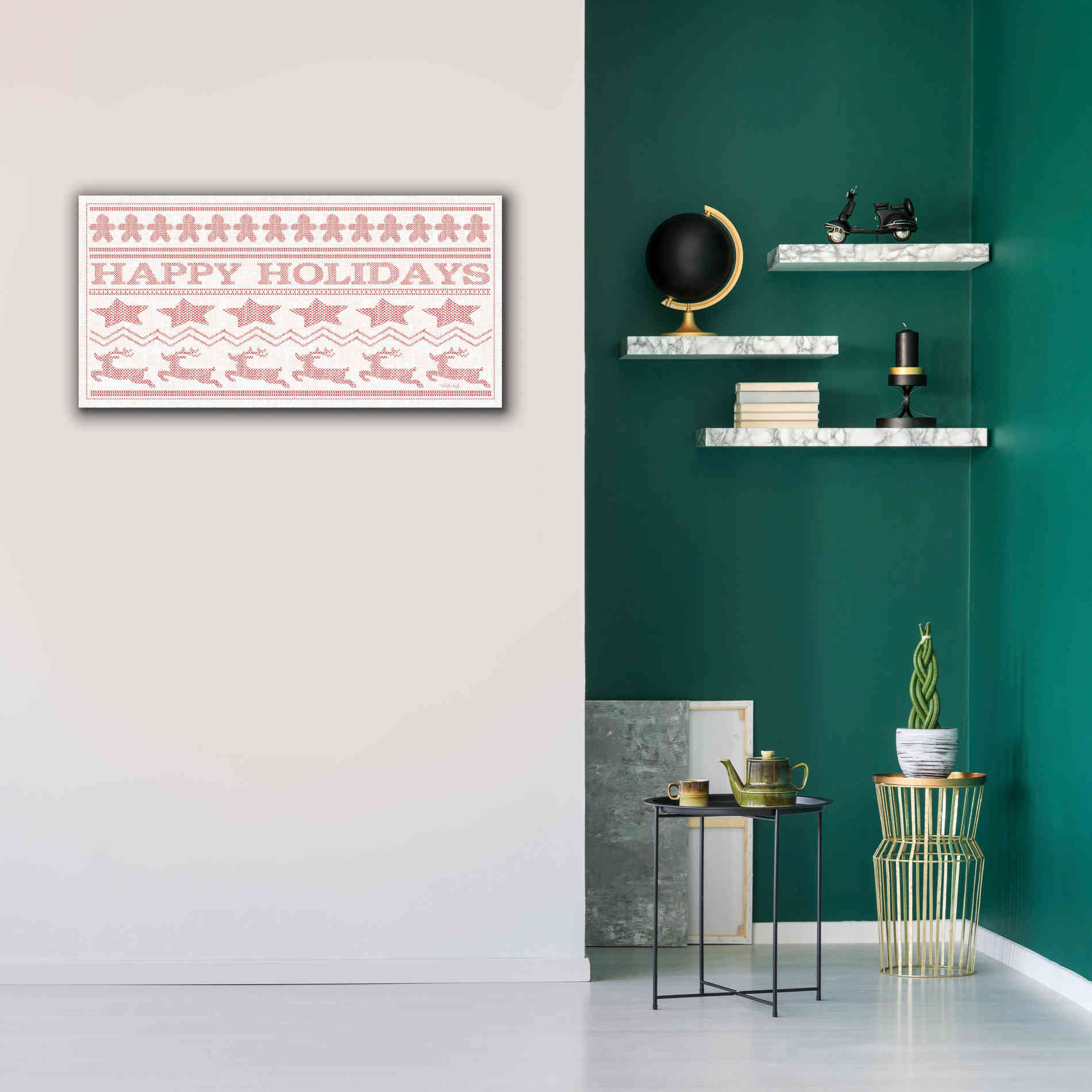 'Happy Holidays Stitchery' by Cindy Jacobs, Canvas Wall Art,40 x 20
