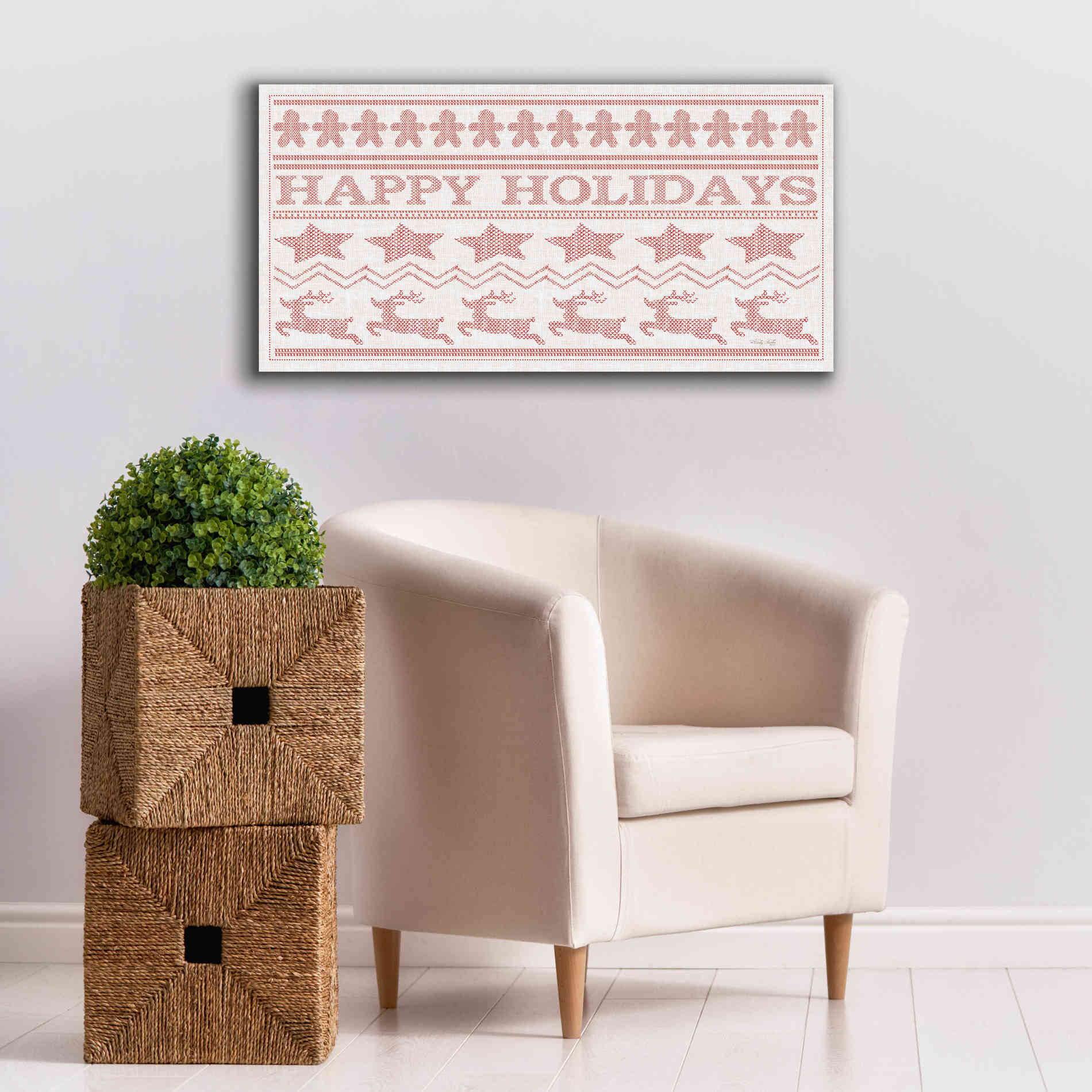 'Happy Holidays Stitchery' by Cindy Jacobs, Canvas Wall Art,40 x 20