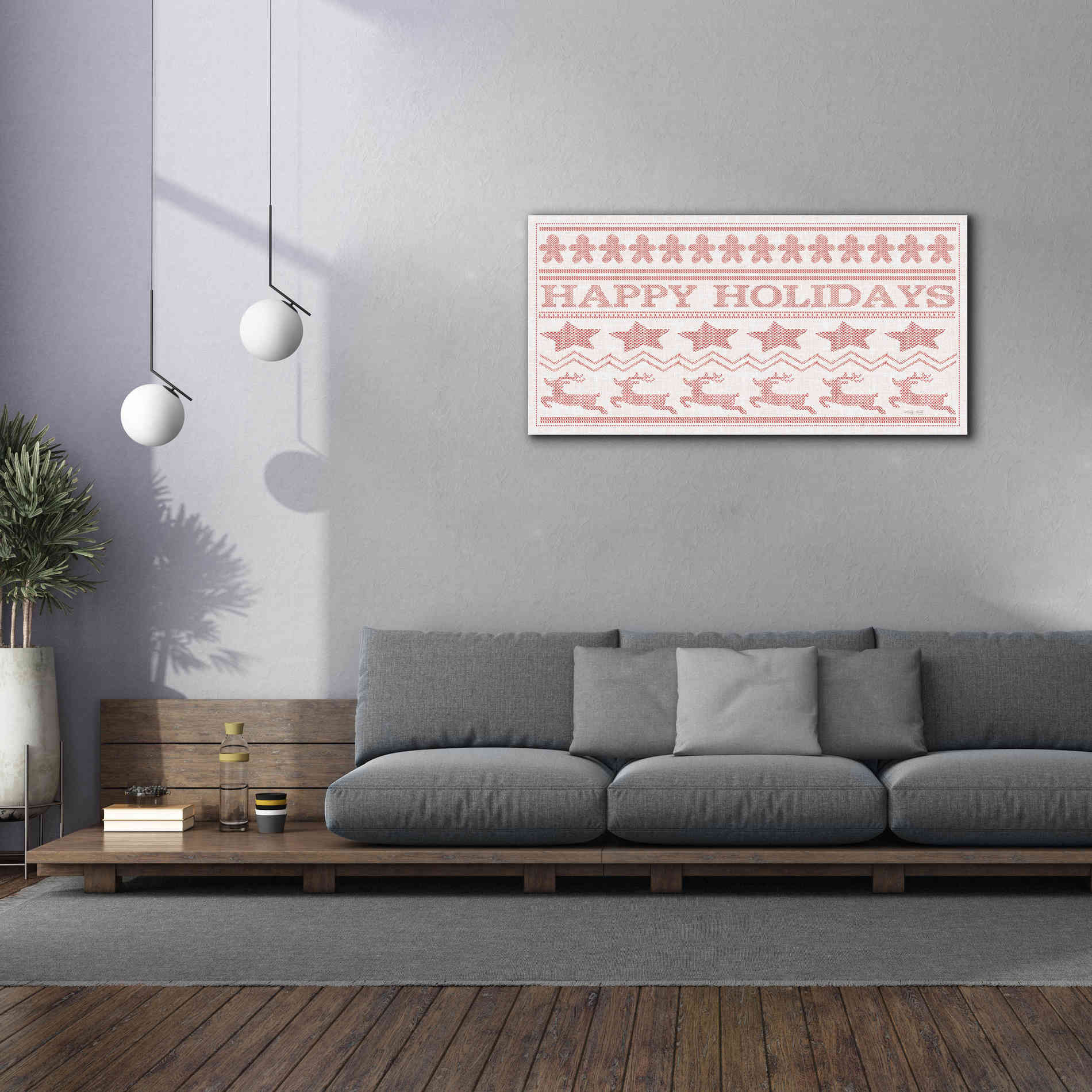 'Happy Holidays Stitchery' by Cindy Jacobs, Canvas Wall Art,60 x 30