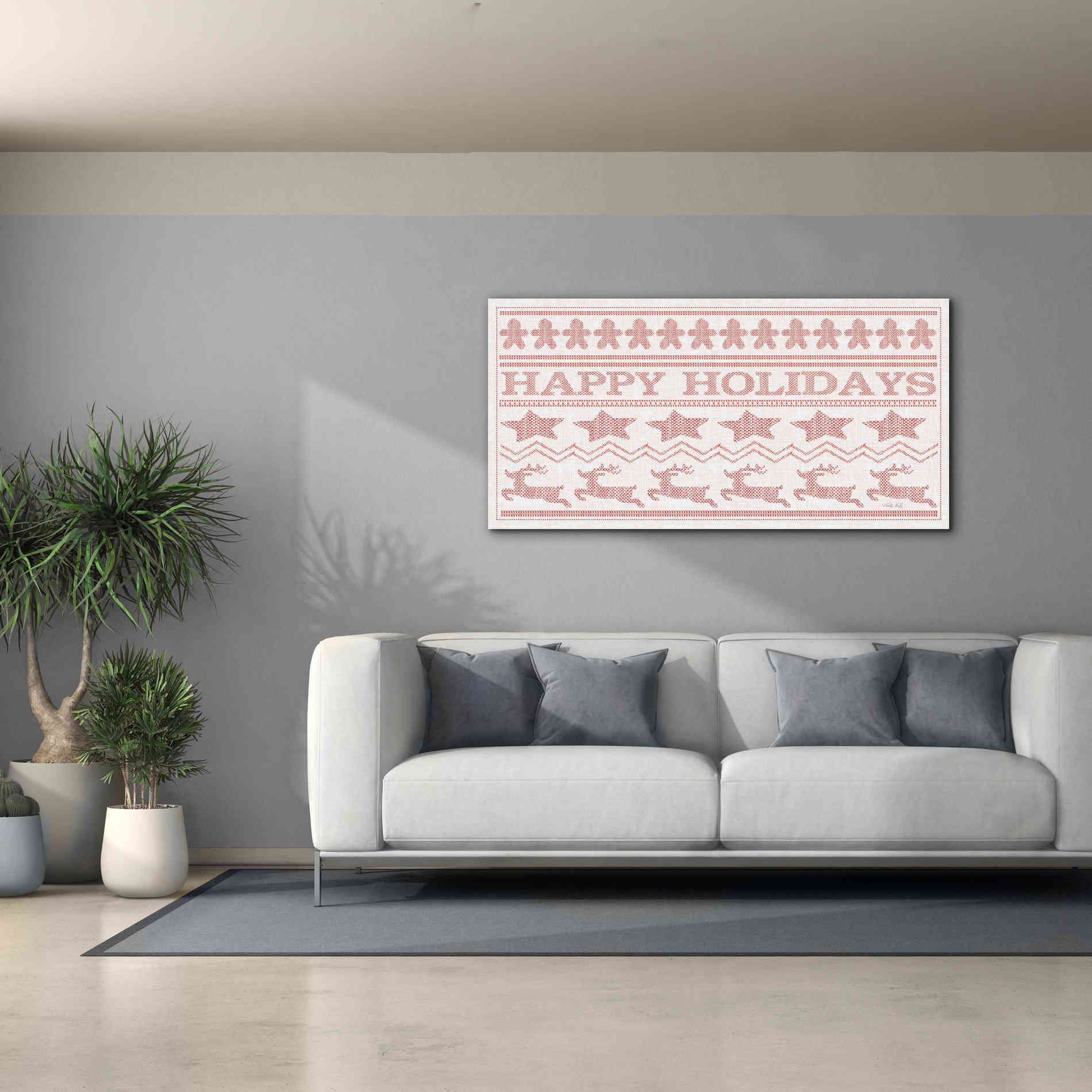 'Happy Holidays Stitchery' by Cindy Jacobs, Canvas Wall Art,60 x 30