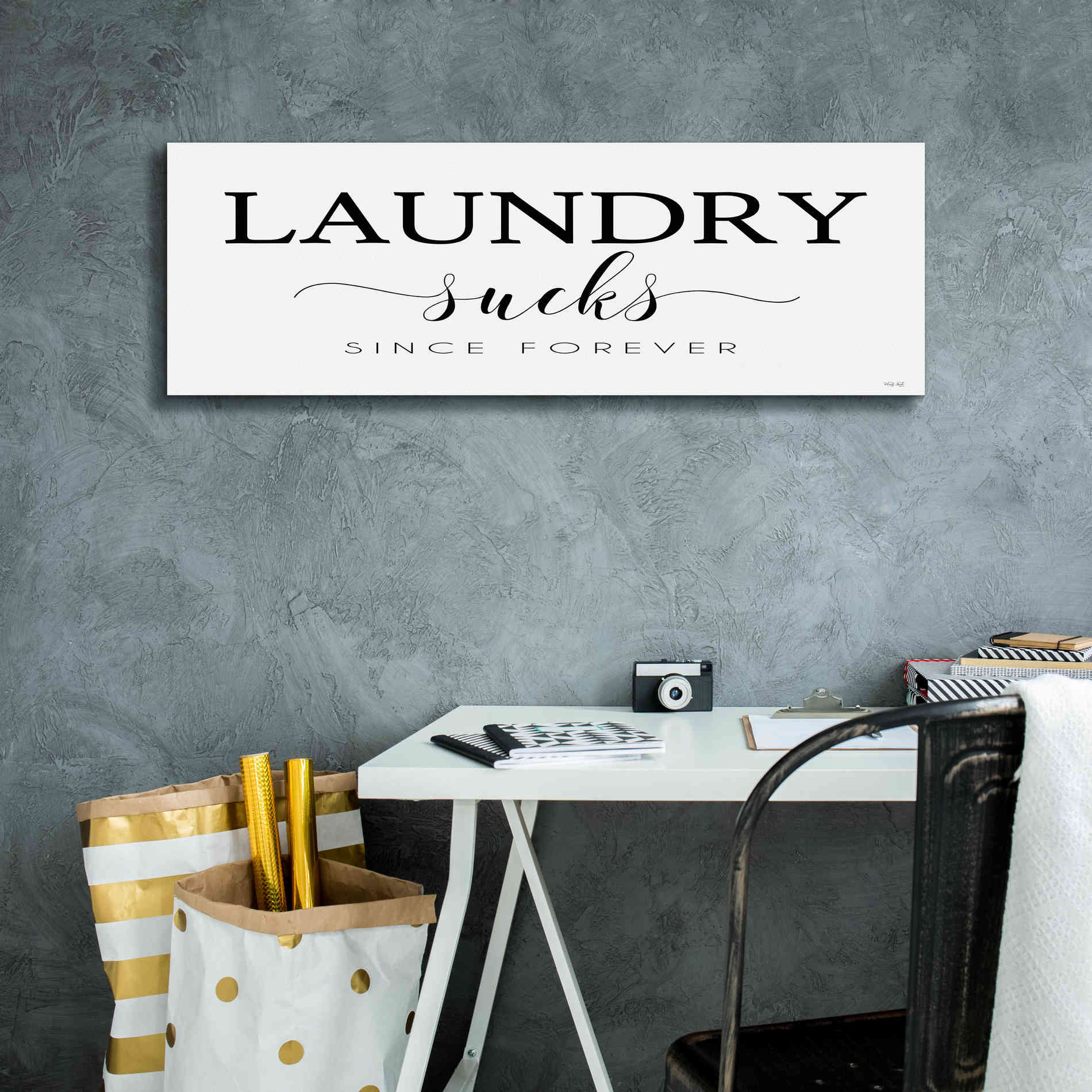 'Laundry Sucks' by Cindy Jacobs, Canvas Wall Art,36 x 12