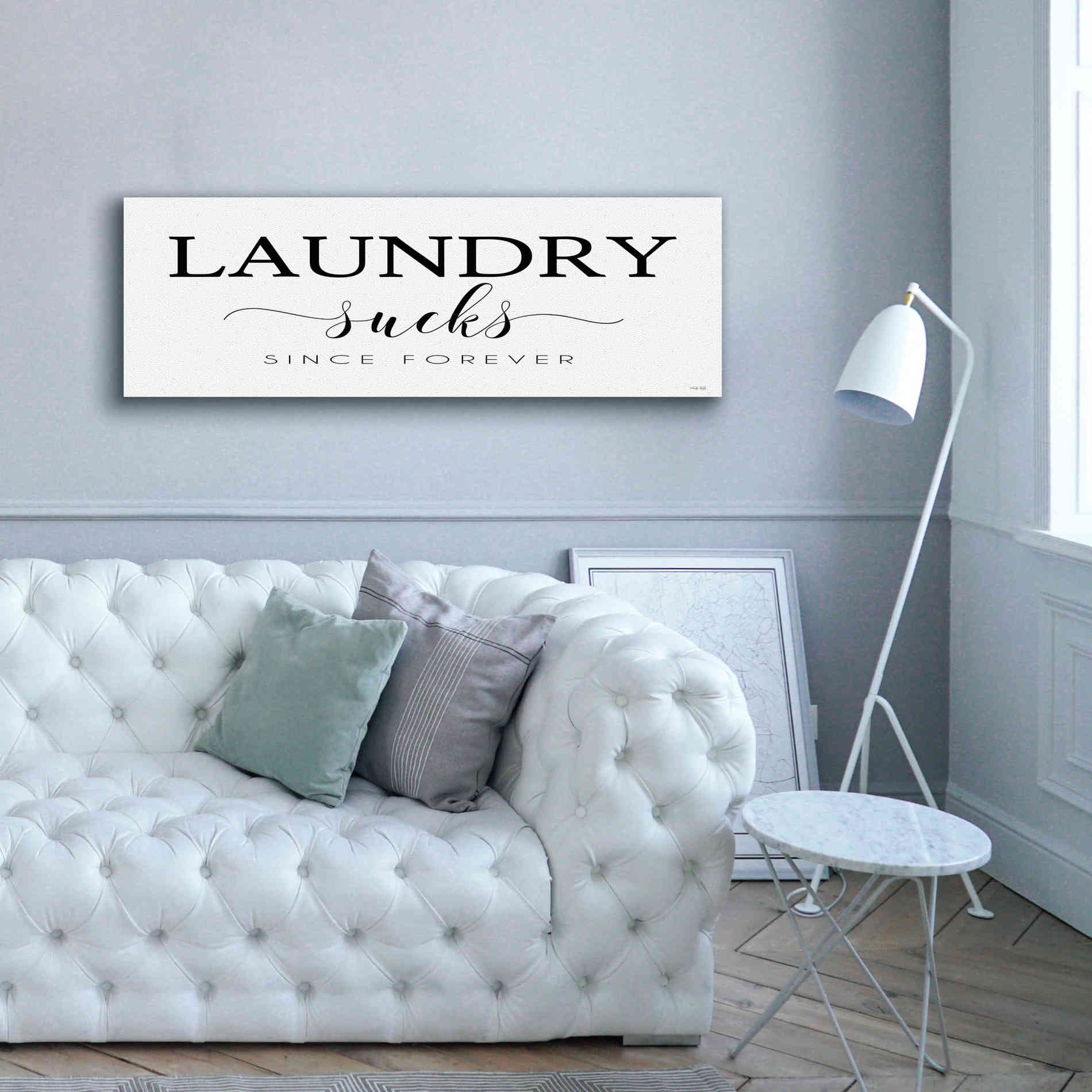'Laundry Sucks' by Cindy Jacobs, Canvas Wall Art,60 x 20
