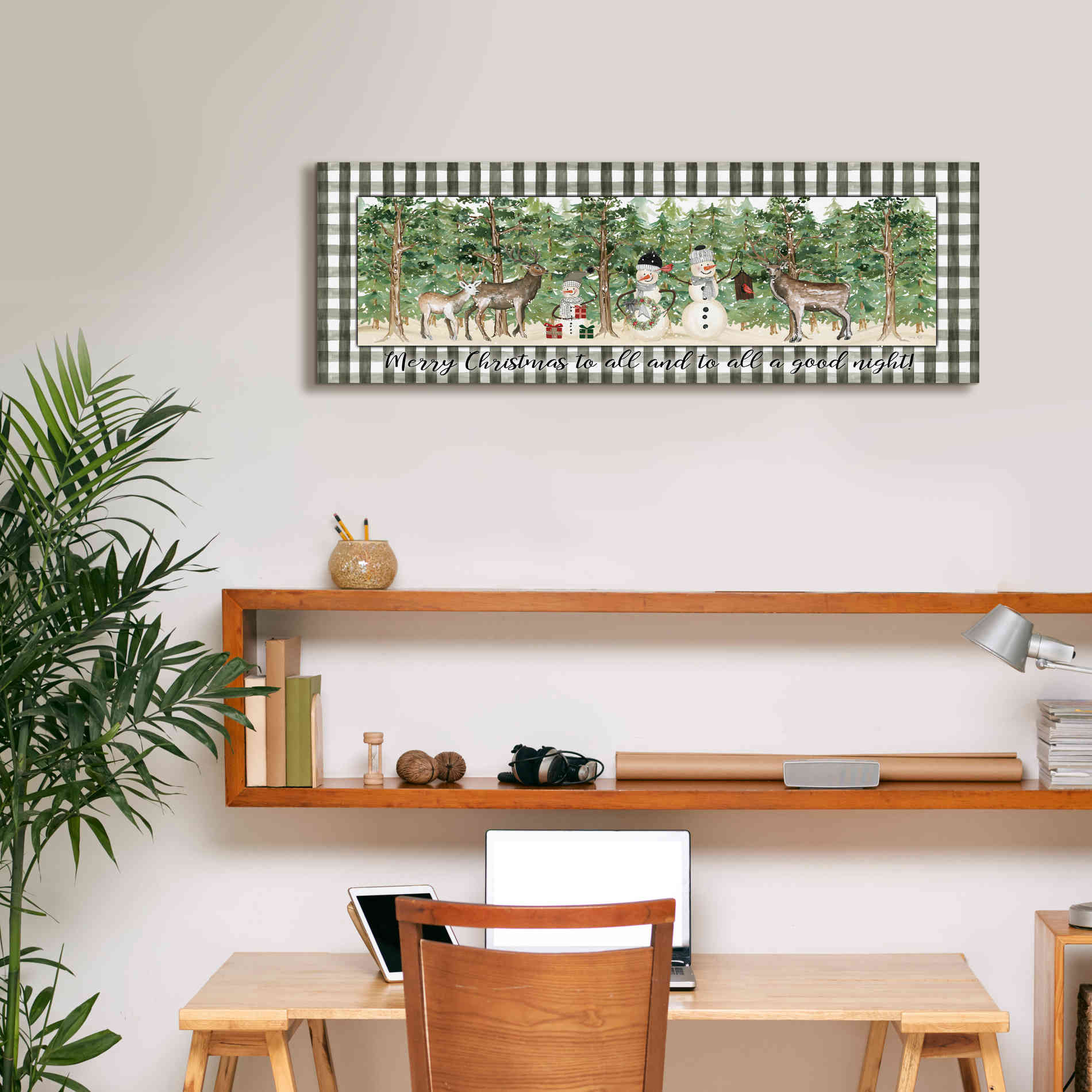 'Merry Christmas to All on Plaid' by Cindy Jacobs, Canvas Wall Art,36 x 12