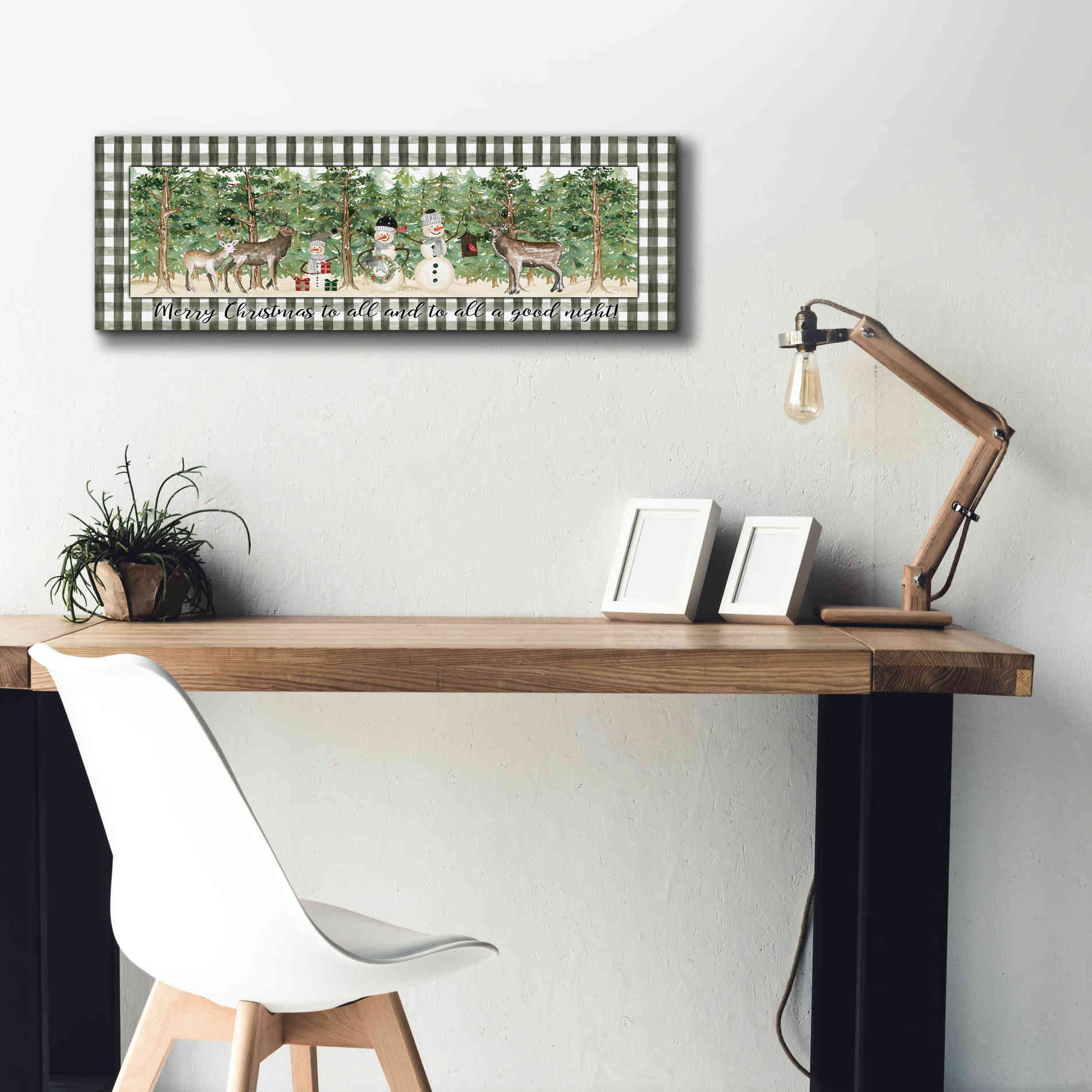 'Merry Christmas to All on Plaid' by Cindy Jacobs, Canvas Wall Art,36 x 12
