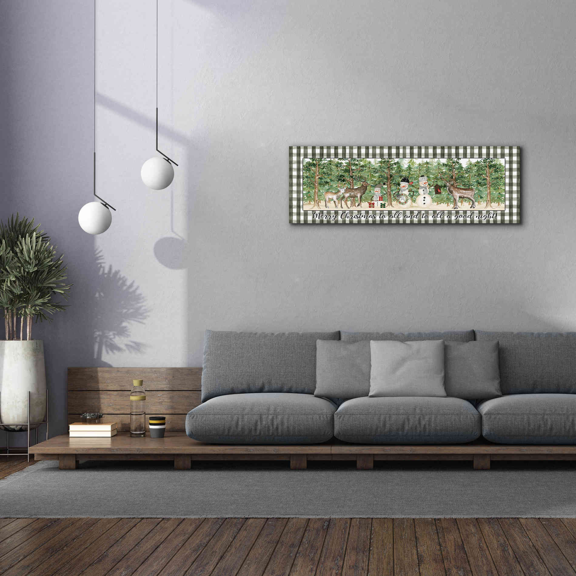 'Merry Christmas to All on Plaid' by Cindy Jacobs, Canvas Wall Art,60 x 20