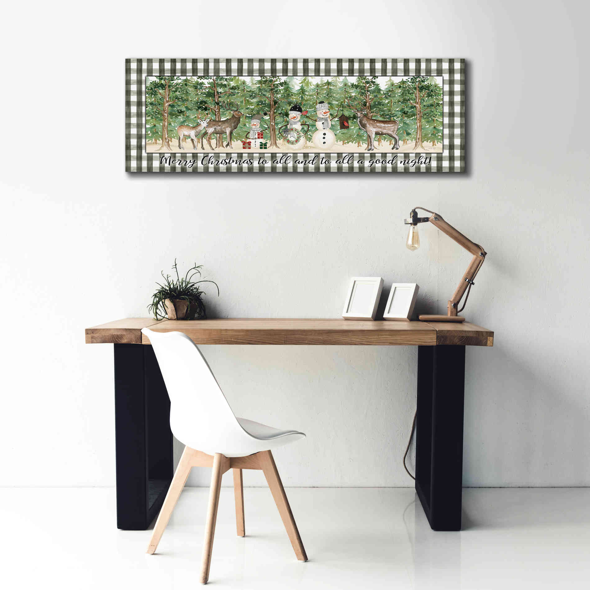 'Merry Christmas to All on Plaid' by Cindy Jacobs, Canvas Wall Art,60 x 20