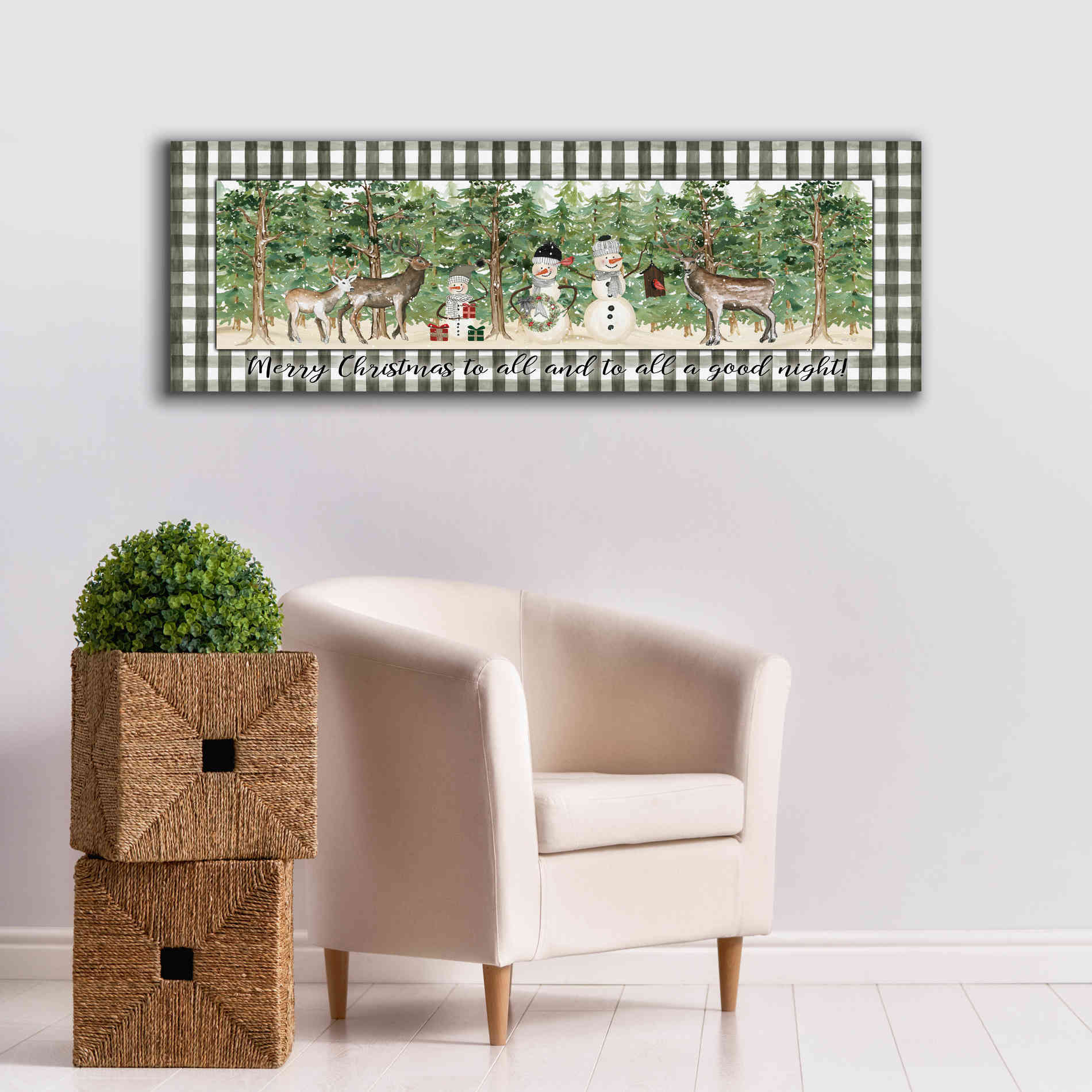 'Merry Christmas to All on Plaid' by Cindy Jacobs, Canvas Wall Art,60 x 20