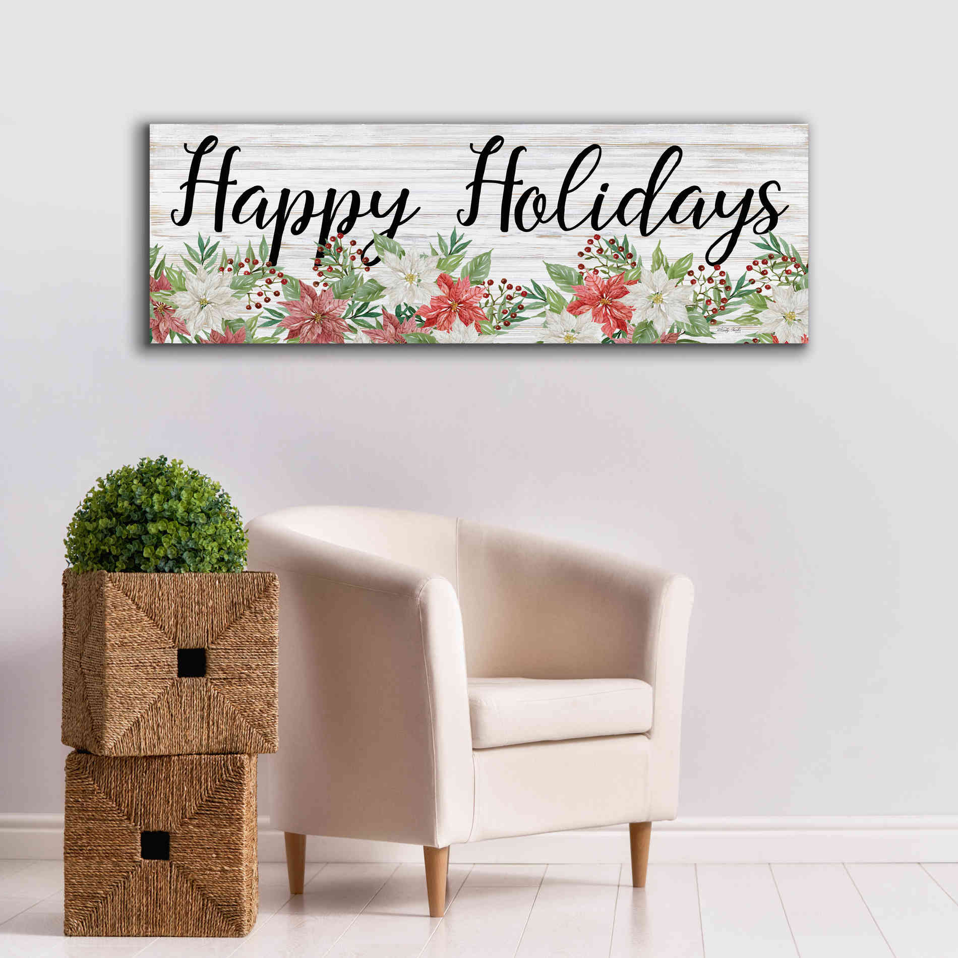 'Happy Holidays Sign' by Cindy Jacobs, Canvas Wall Art,60 x 20