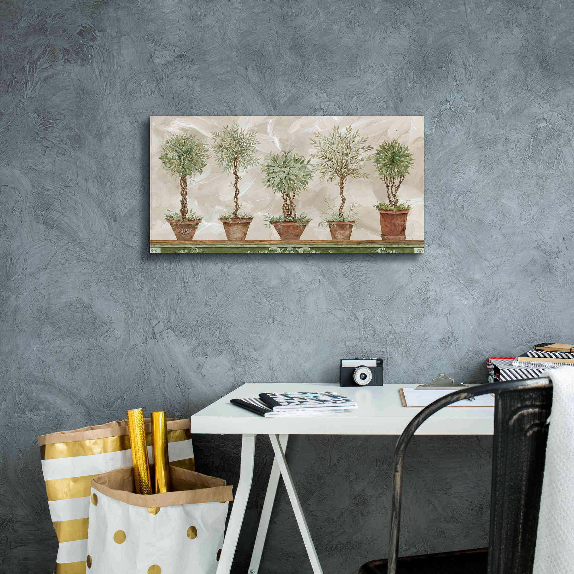 'Topiaries in a Row' by Cindy Jacobs, Canvas Wall Art,24 x 12