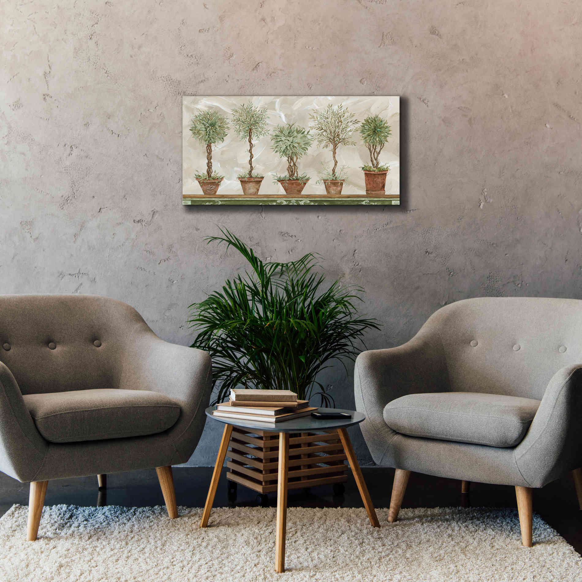 'Topiaries in a Row' by Cindy Jacobs, Canvas Wall Art,40 x 20