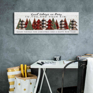 'Good Tidings Plaid Trees' by Cindy Jacobs, Canvas Wall Art,36 x 12