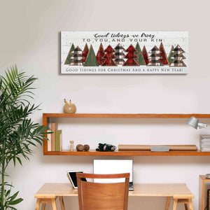 'Good Tidings Plaid Trees' by Cindy Jacobs, Canvas Wall Art,36 x 12