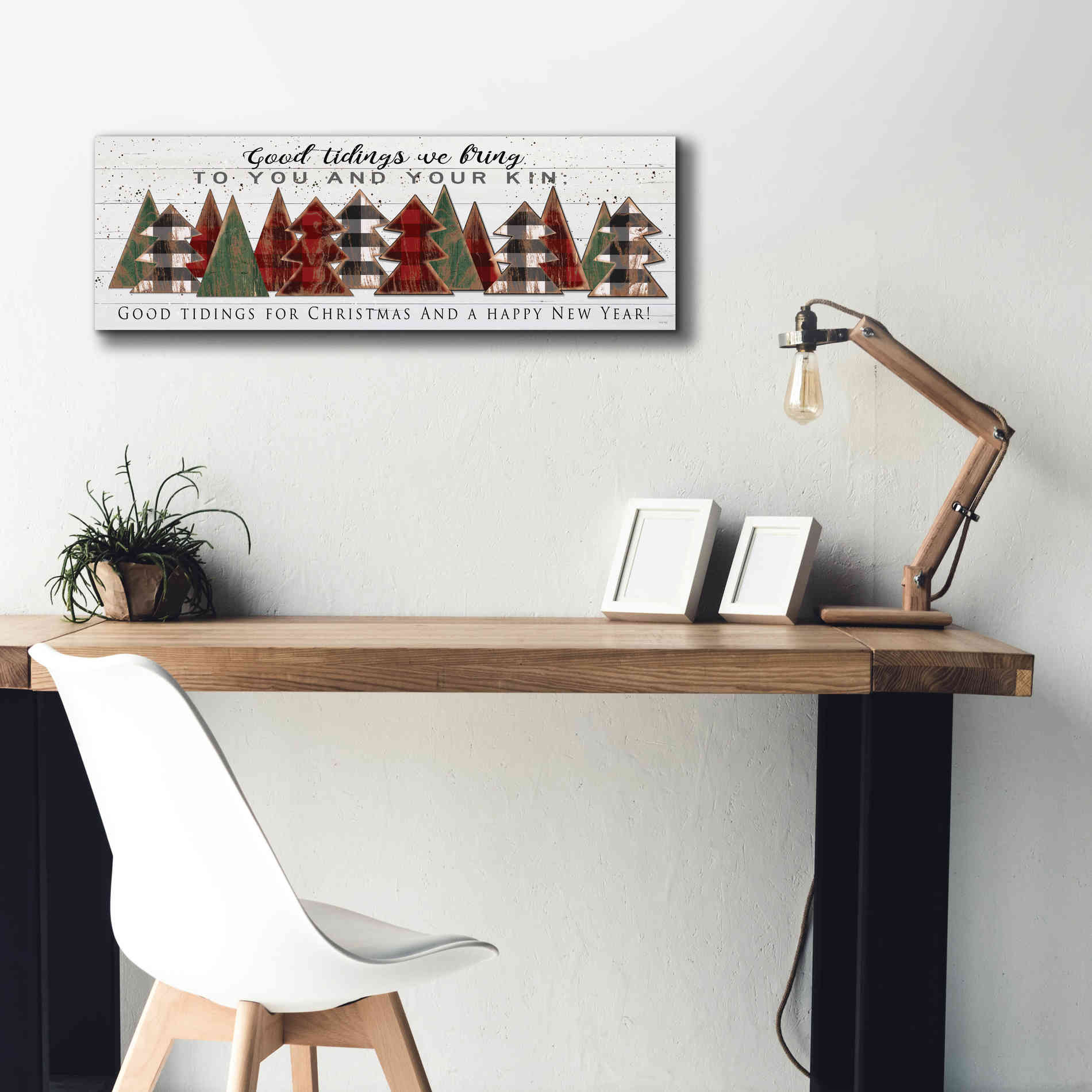 'Good Tidings Plaid Trees' by Cindy Jacobs, Canvas Wall Art,36 x 12