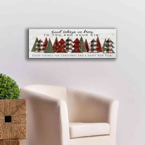 'Good Tidings Plaid Trees' by Cindy Jacobs, Canvas Wall Art,36 x 12