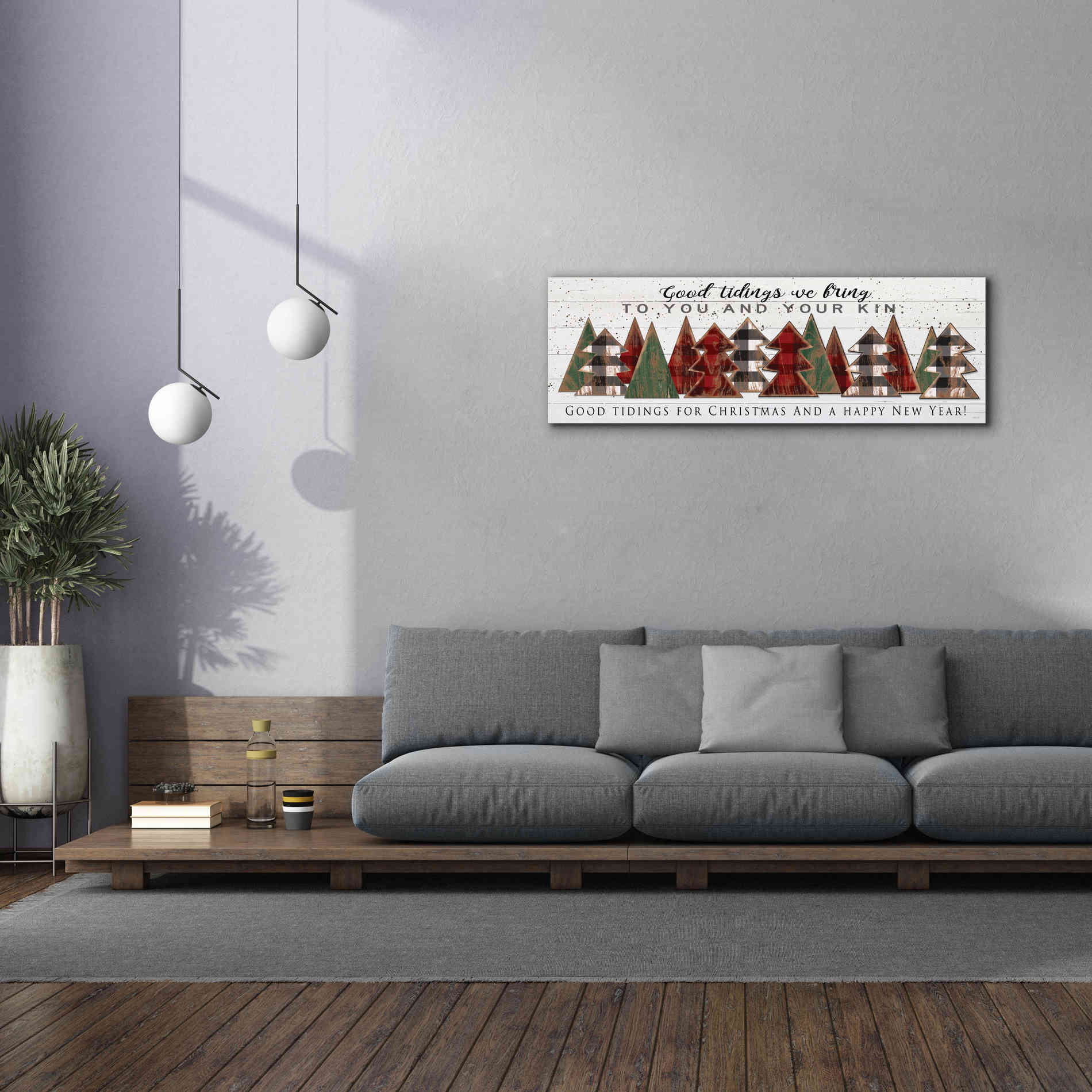 'Good Tidings Plaid Trees' by Cindy Jacobs, Canvas Wall Art,60 x 20