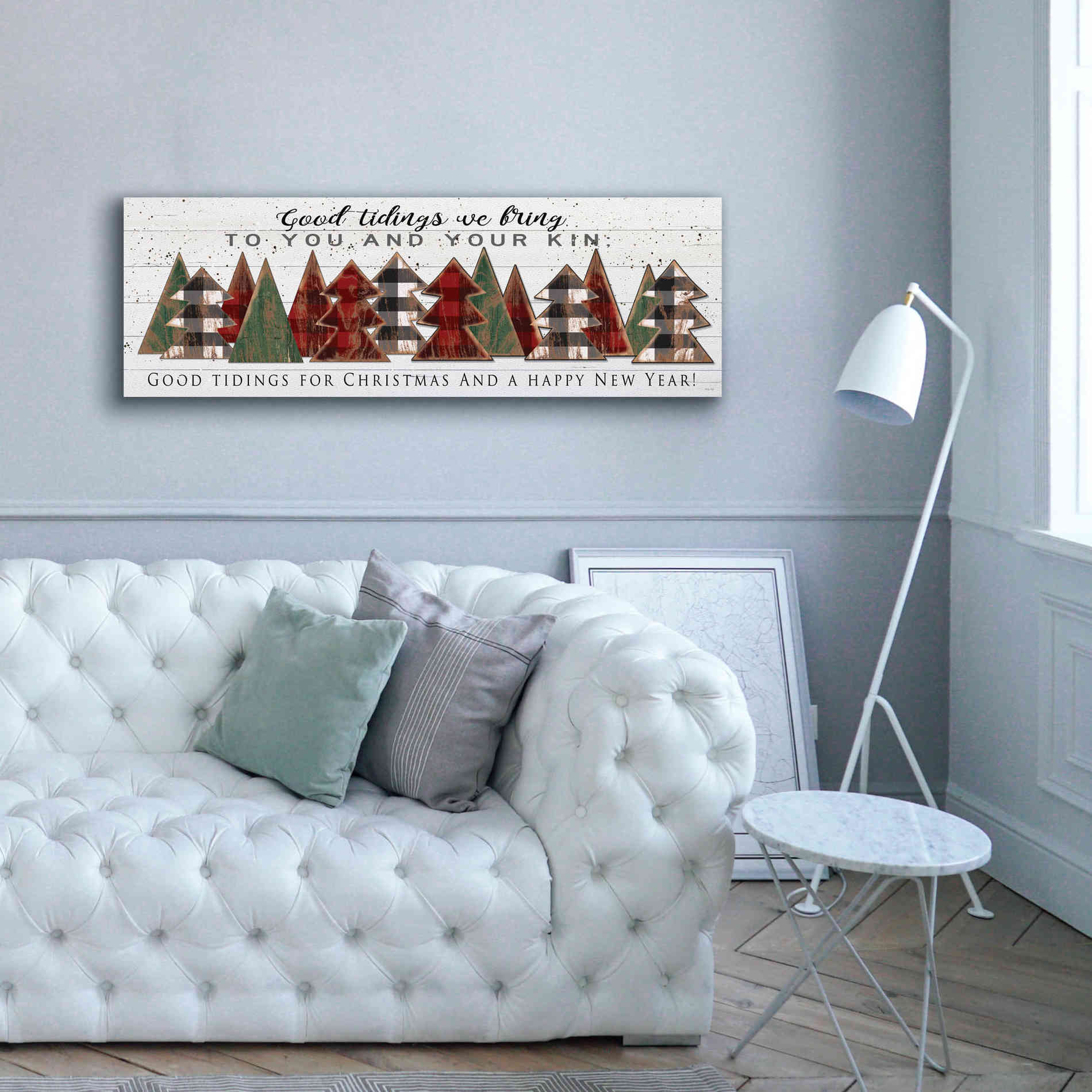 'Good Tidings Plaid Trees' by Cindy Jacobs, Canvas Wall Art,60 x 20