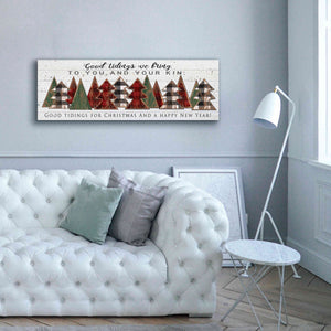 'Good Tidings Plaid Trees' by Cindy Jacobs, Canvas Wall Art,60 x 20