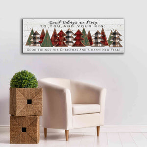 'Good Tidings Plaid Trees' by Cindy Jacobs, Canvas Wall Art,60 x 20