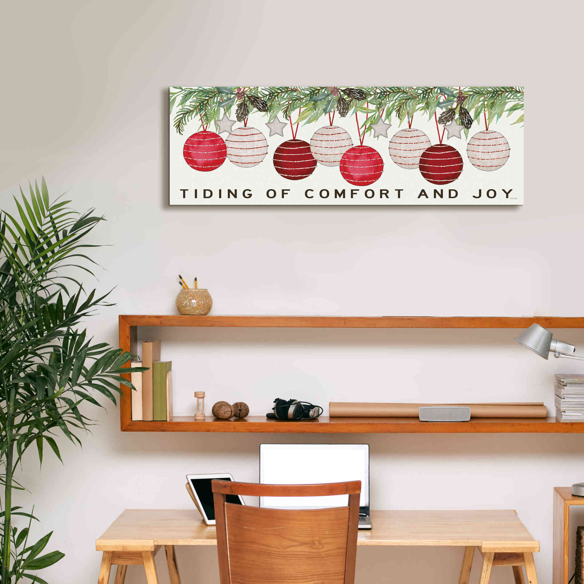 'Tidings of Comfort Ornaments' by Cindy Jacobs, Canvas Wall Art,36 x 12