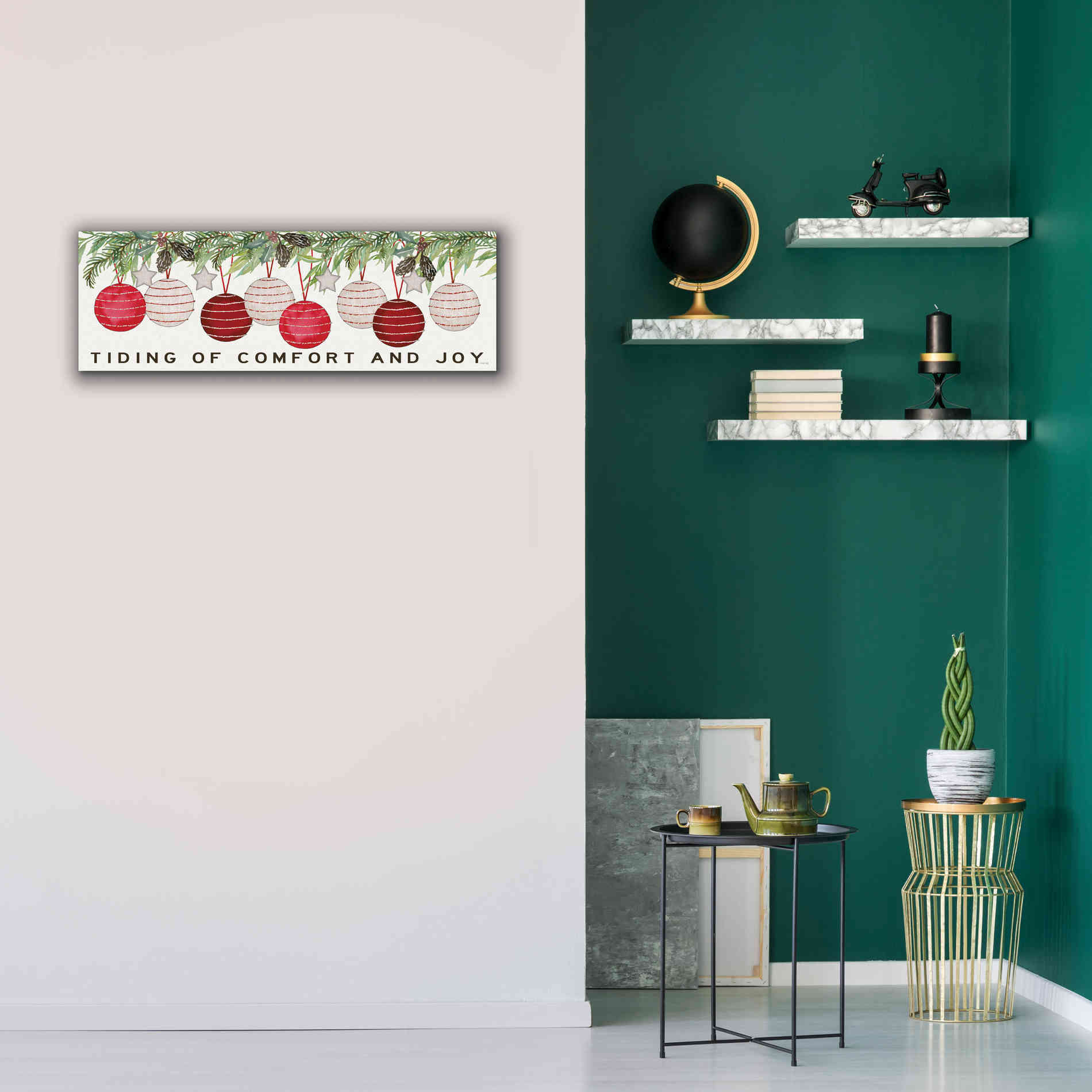 'Tidings of Comfort Ornaments' by Cindy Jacobs, Canvas Wall Art,36 x 12