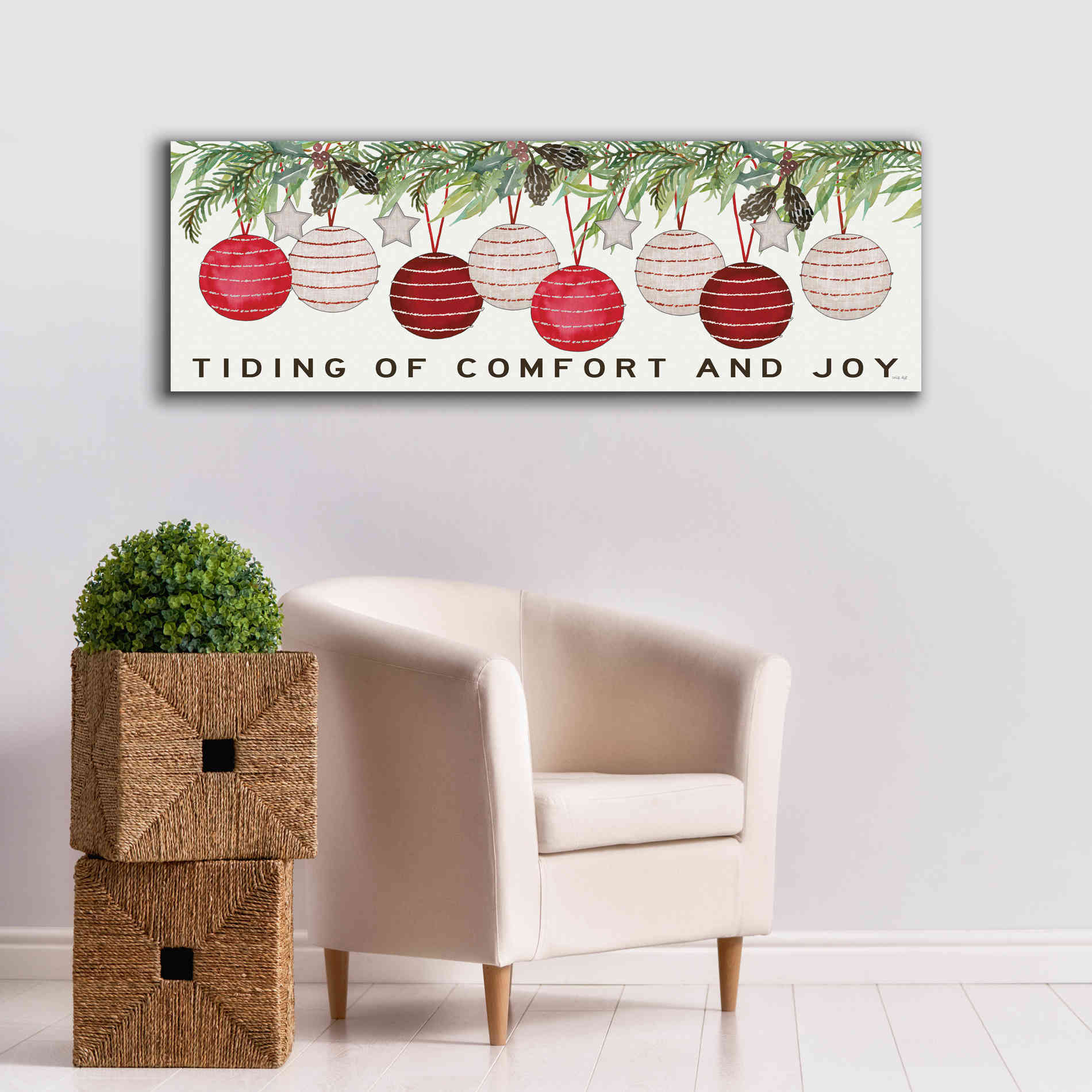 'Tidings of Comfort Ornaments' by Cindy Jacobs, Canvas Wall Art,60 x 20