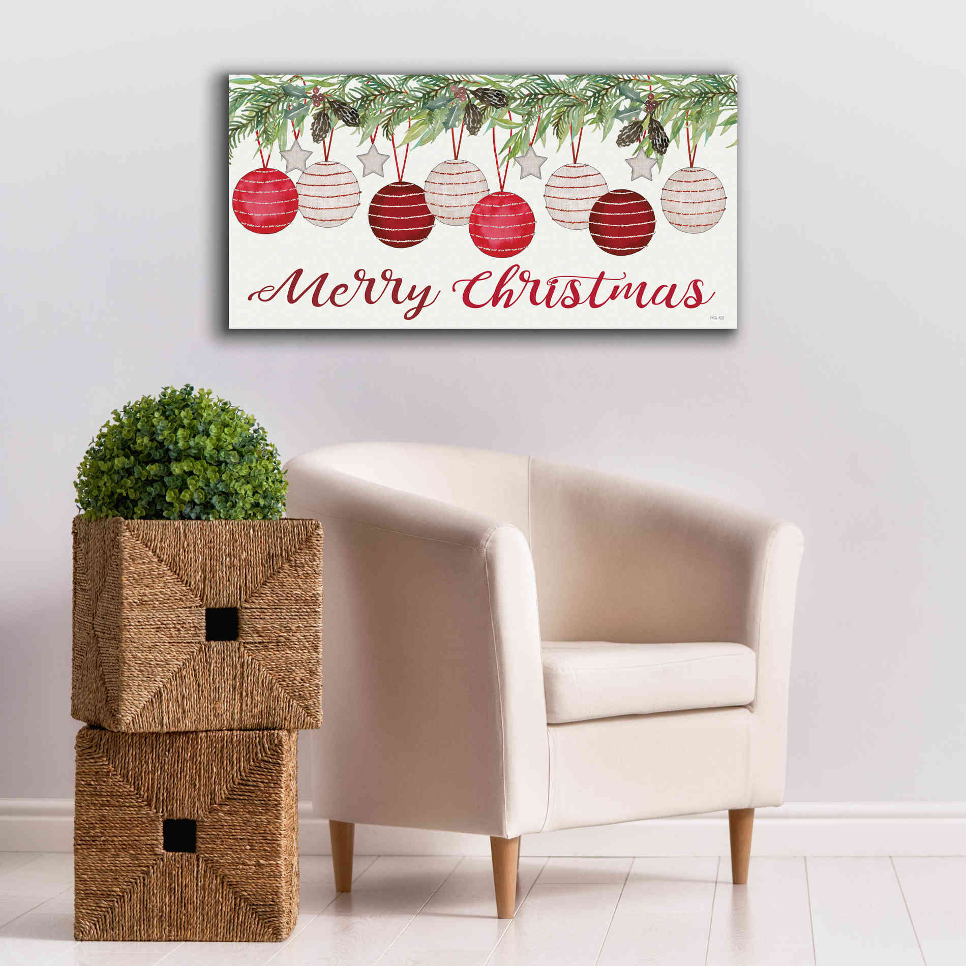 'Merry Christmas Ornaments' by Cindy Jacobs, Canvas Wall Art,40 x 20