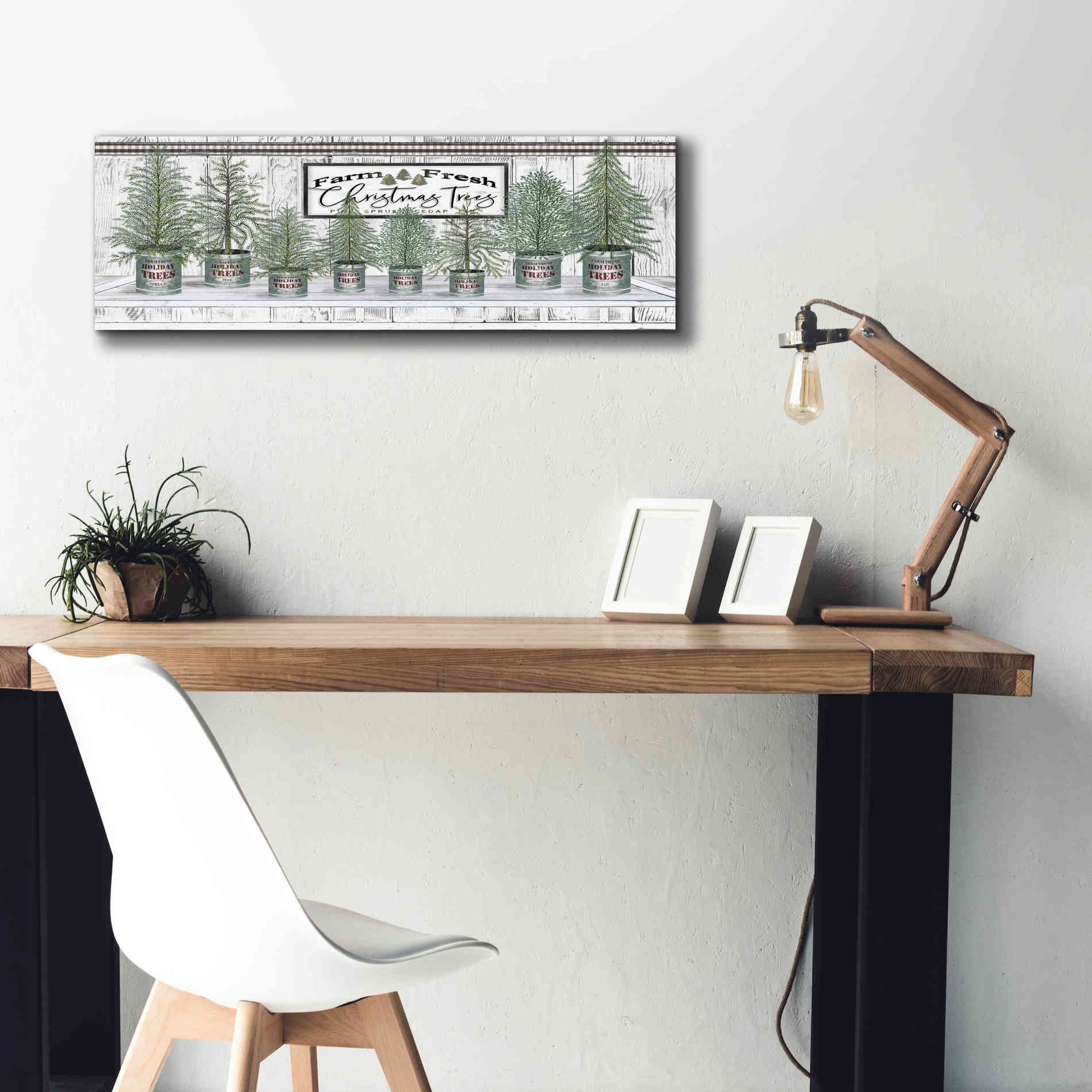 'Galvanized Pots White Christmas Trees I' by Cindy Jacobs, Canvas Wall Art,36 x 12
